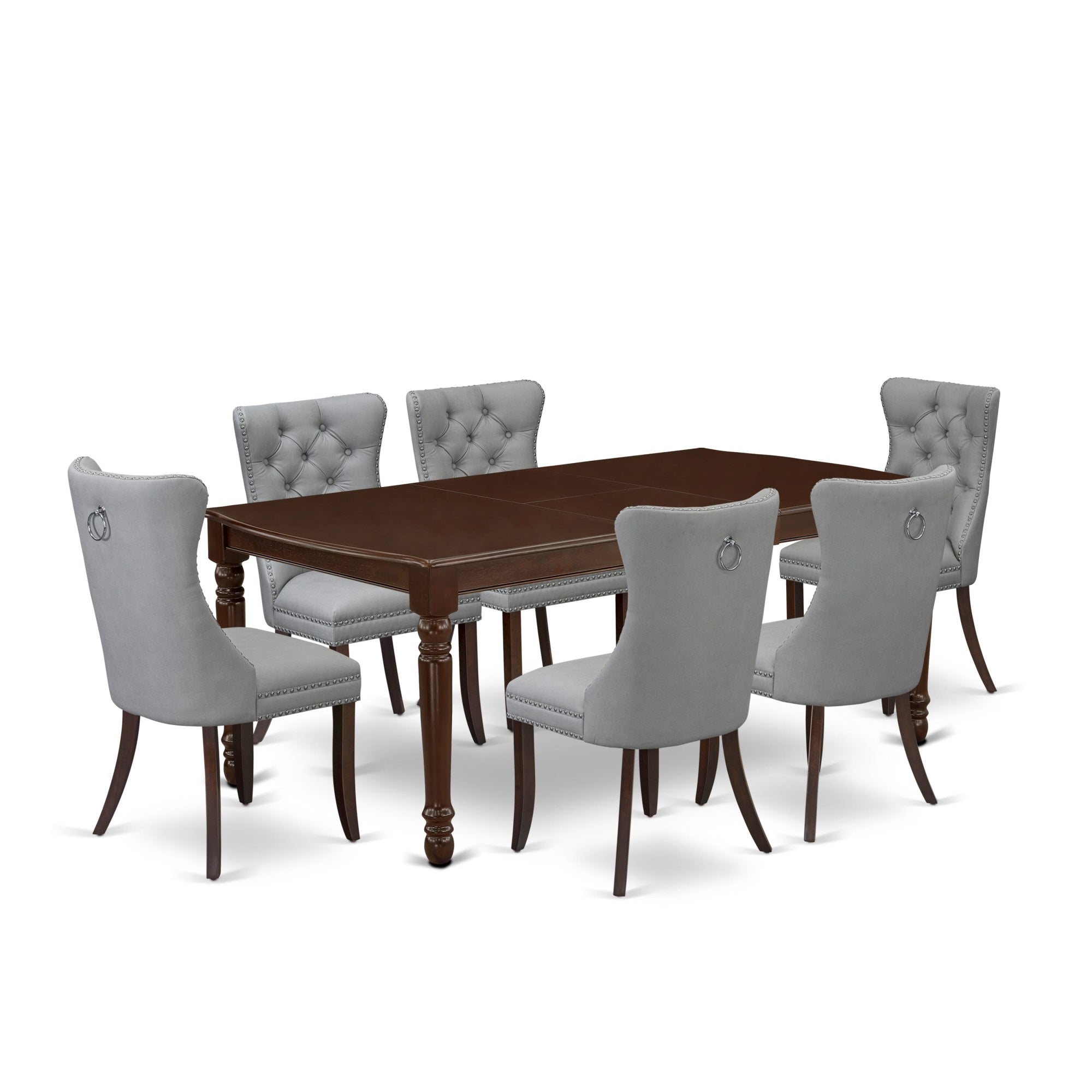East West Furniture Doda7-Mah-27 7 Piece Dining Set Consists Of A Rectangle Kitchen Table With Butterfly Leaf And 6 Upholstered Chairs, 42X78 Inch, Mahogany