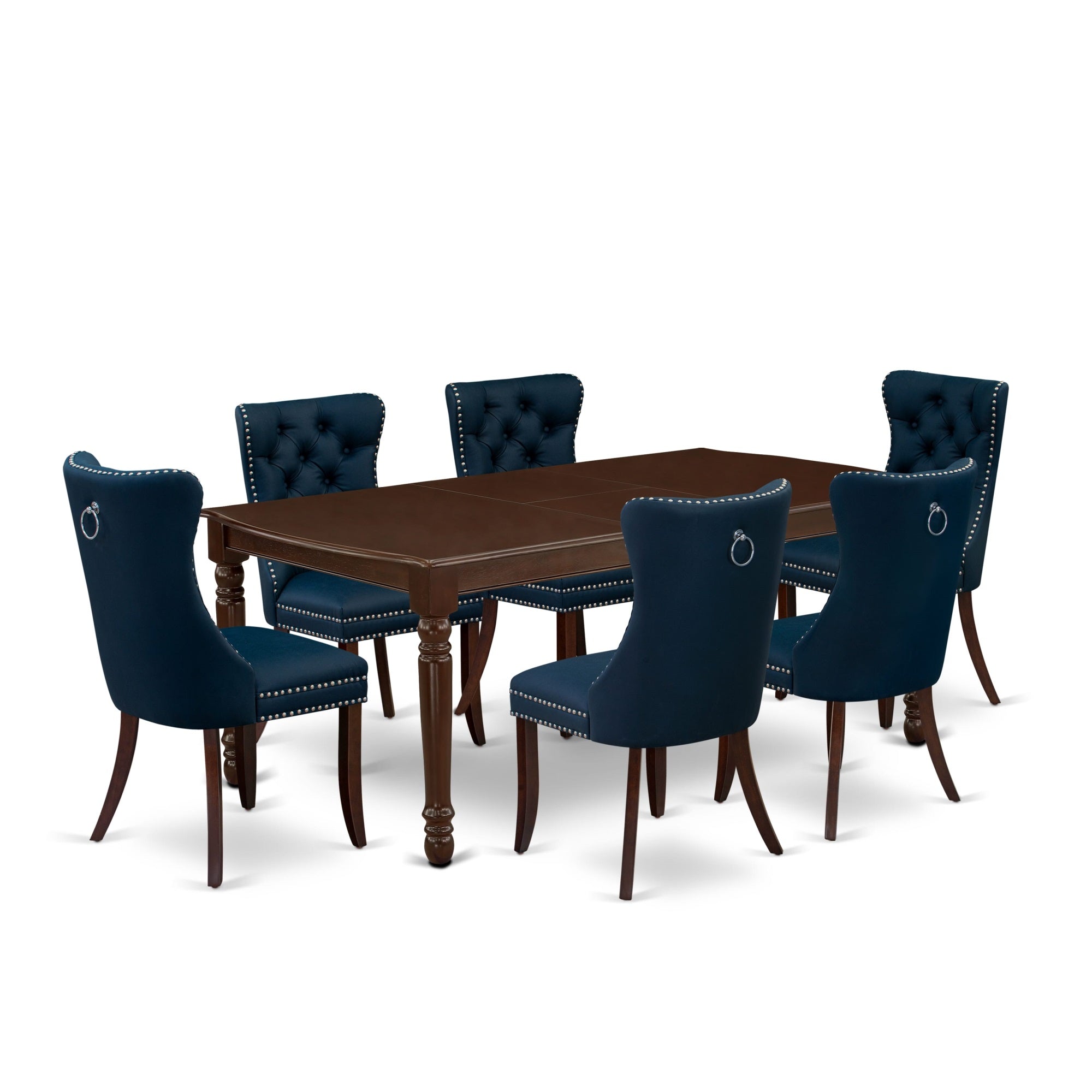 East West Furniture Doda7-Mah-29 7 Piece Dining Table Set Includes A Rectangle Kitchen Table With Butterfly Leaf And 6 Padded Chairs, 42X78 Inch, Mahogany