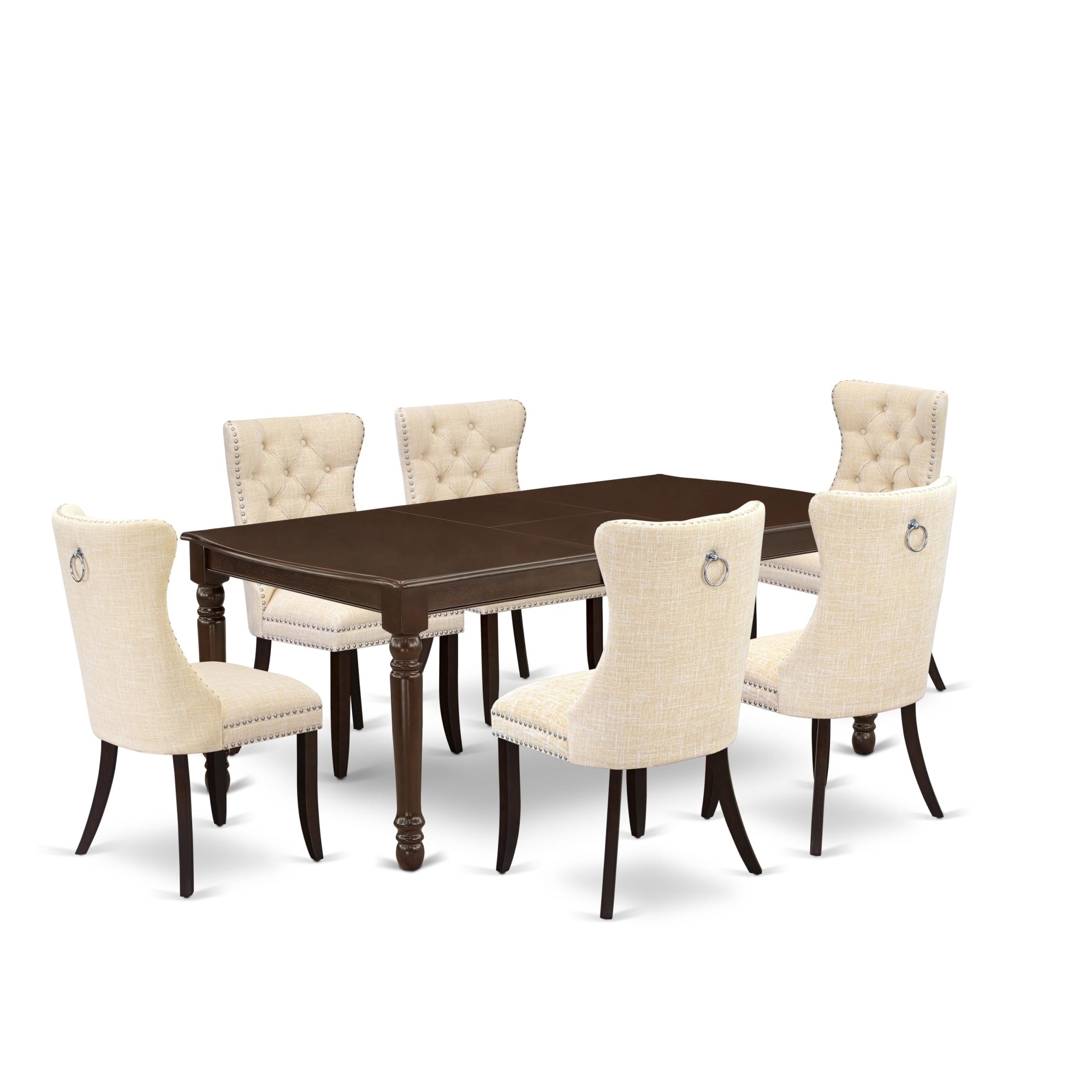 East West Furniture Doda7-Mah-32 7 Piece Dinette Set Includes A Rectangle Dining Table With Butterfly Leaf And 6 Upholstered Chairs, 42X78 Inch, Mahogany