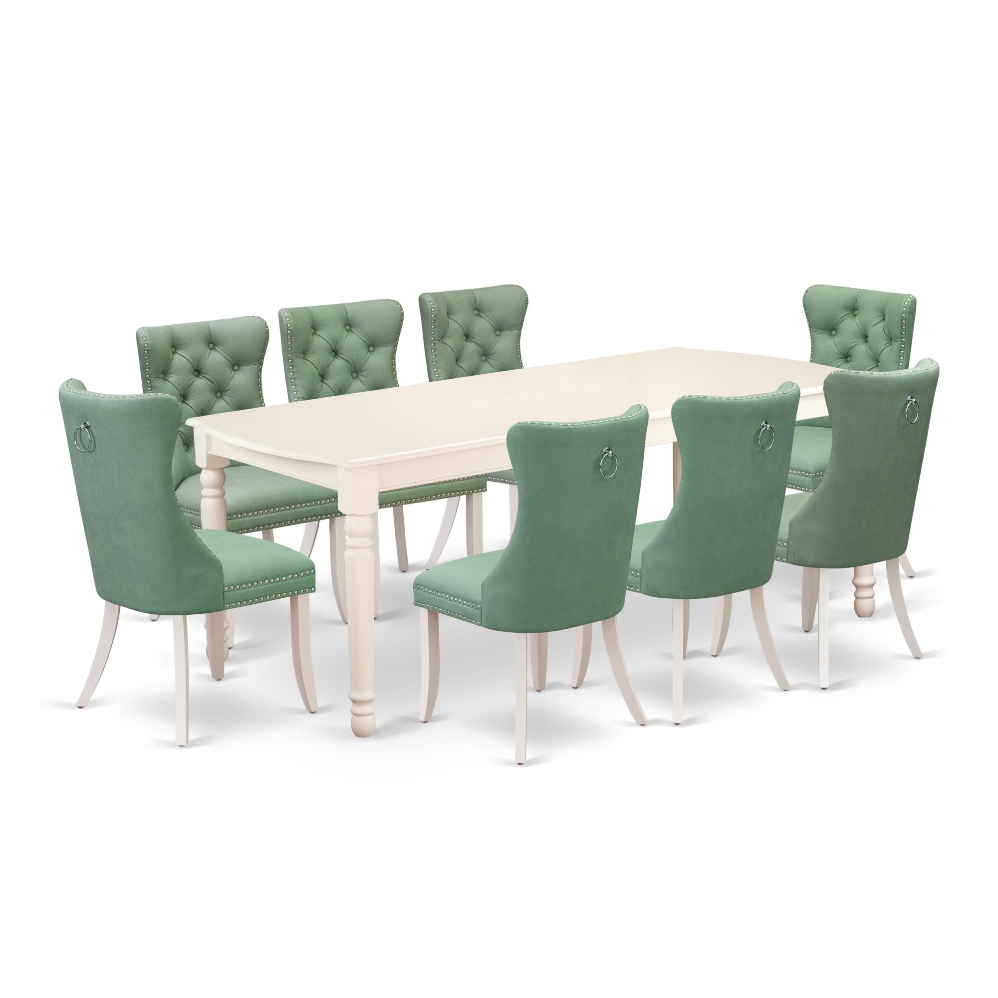 East West Furniture Doda9-Lwh-22 9 Piece Kitchen Table & Chairs Set Consists Of A Rectangle Dining Table With Butterfly Leaf And 8 Padded Chairs, 42X78 Inch, Linen White