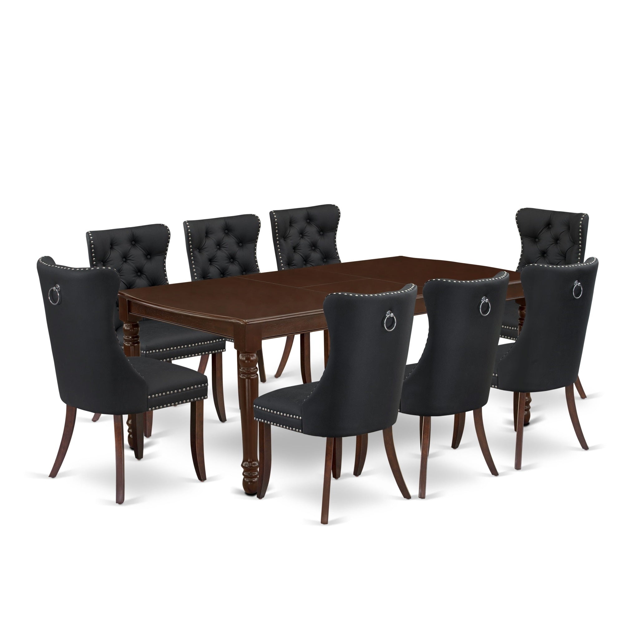 East West Furniture Doda9-Mah-12 9 Piece Kitchen Table Set Includes A Rectangle Dining Table With Butterfly Leaf And 8 Upholstered Chairs, 42X78 Inch, Mahogany
