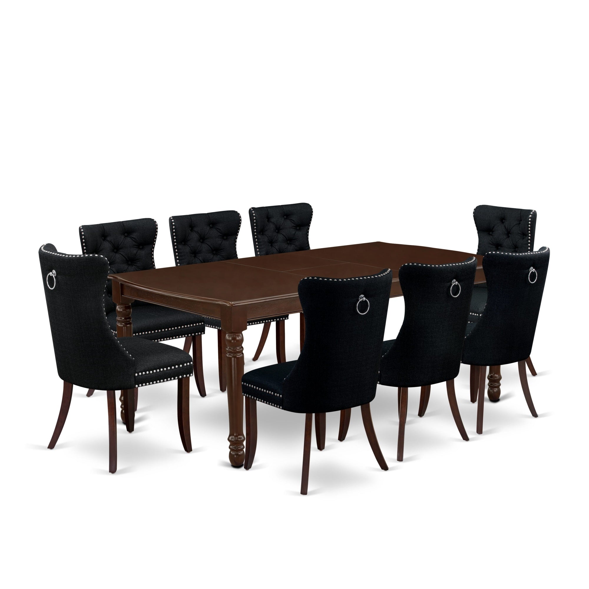 East West Furniture Doda9-Mah-24 9 Piece Dining Table Set Includes A Rectangle Kitchen Table With Butterfly Leaf And 8 Upholstered Chairs, 42X78 Inch, Mahogany