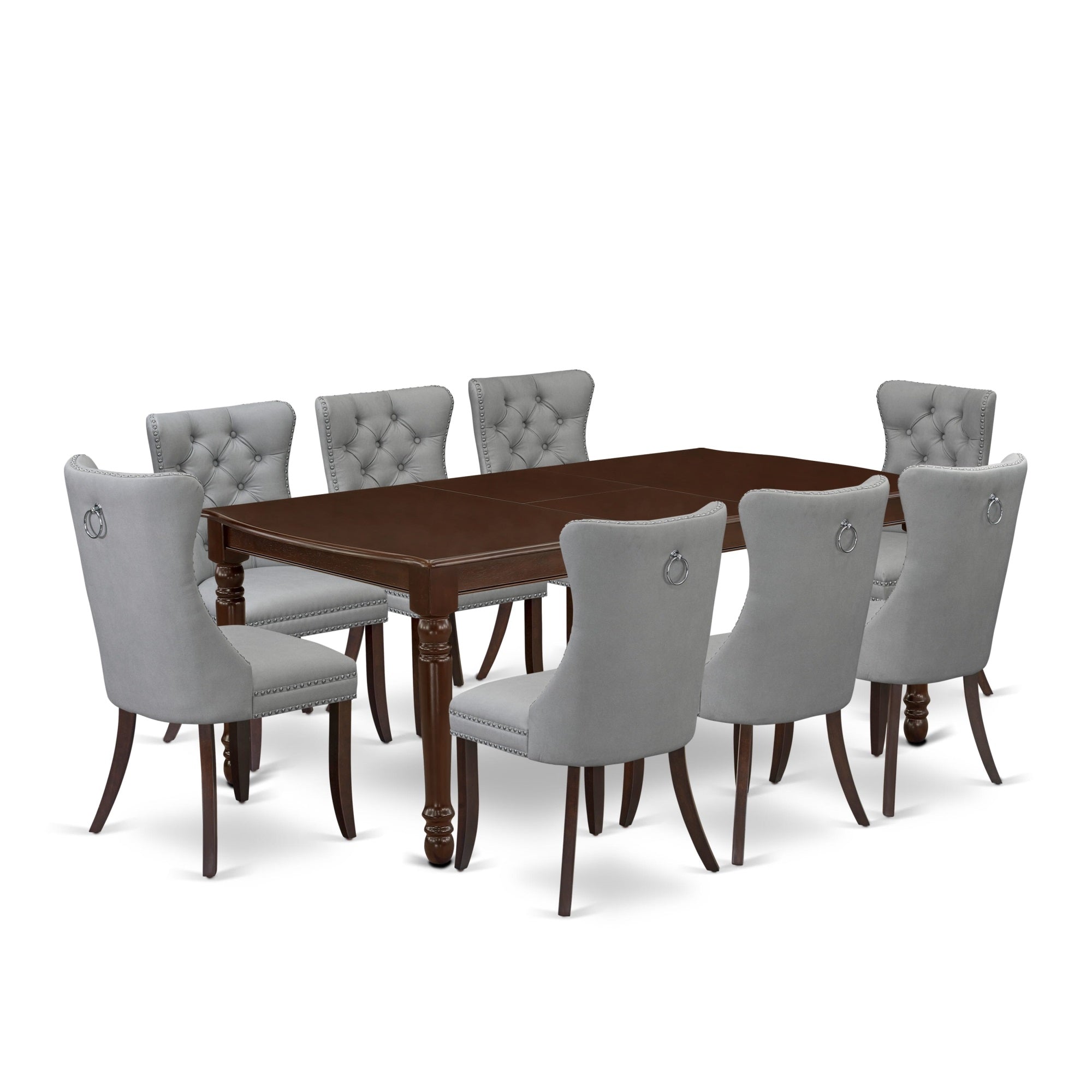 East West Furniture Doda9-Mah-27 9 Piece Dining Set Includes A Rectangle Kitchen Table With Butterfly Leaf And 8 Upholstered Chairs, 42X78 Inch, Mahogany