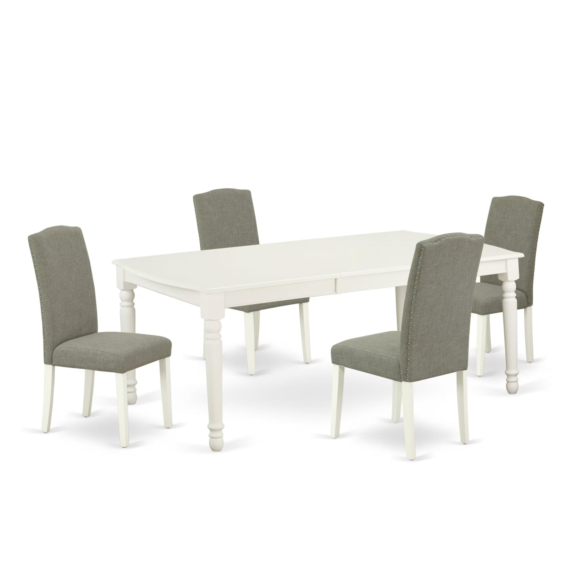 Casafoyer Dover 5 Piece Set Includes A Rectangle Dining Room Table With  Leaf And 4 Dark Shitake Fabric Upholstered Chairs, 42X78 Inch, Linen White