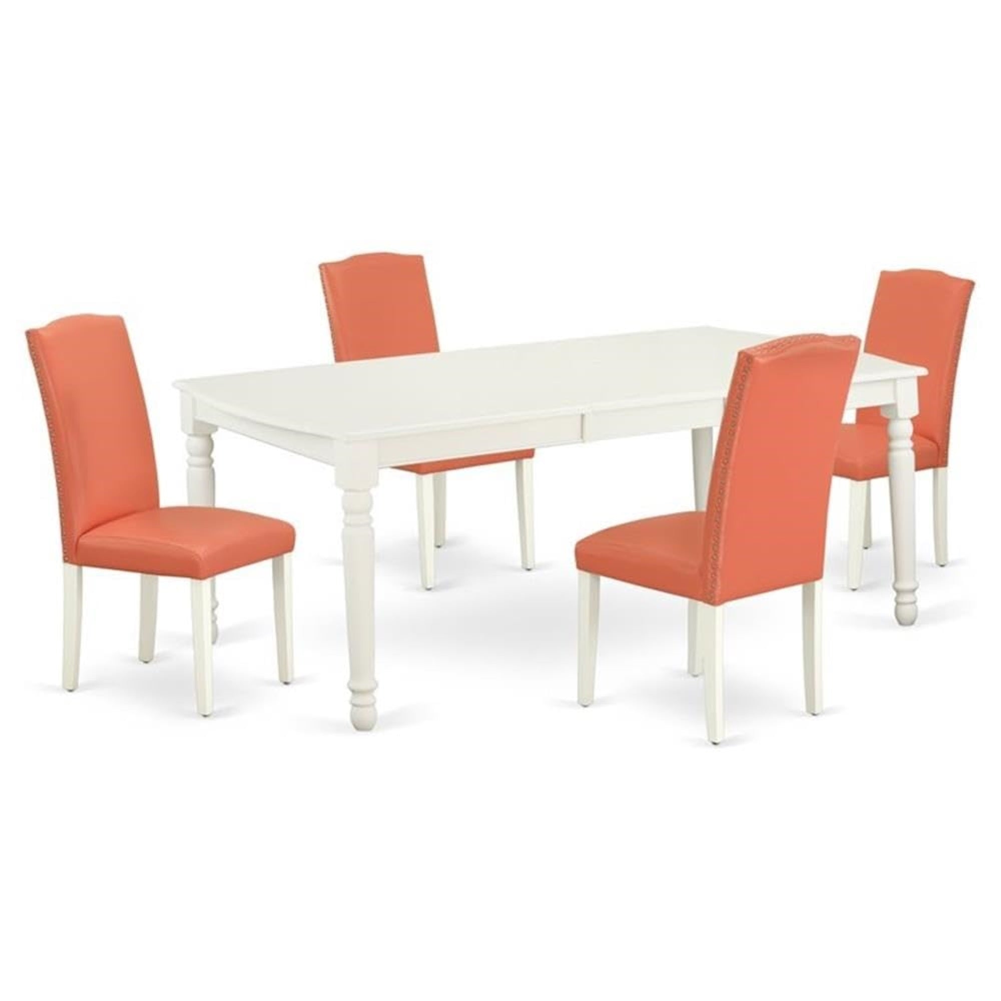 Casafoyer Dover 5 Piece Dining Set For 4 Includes A Rectangle Kitchen Table With  Leaf And 4 Pink Flamingo Faux Leather Parson Chairs, 42X78 Inch, Linen White