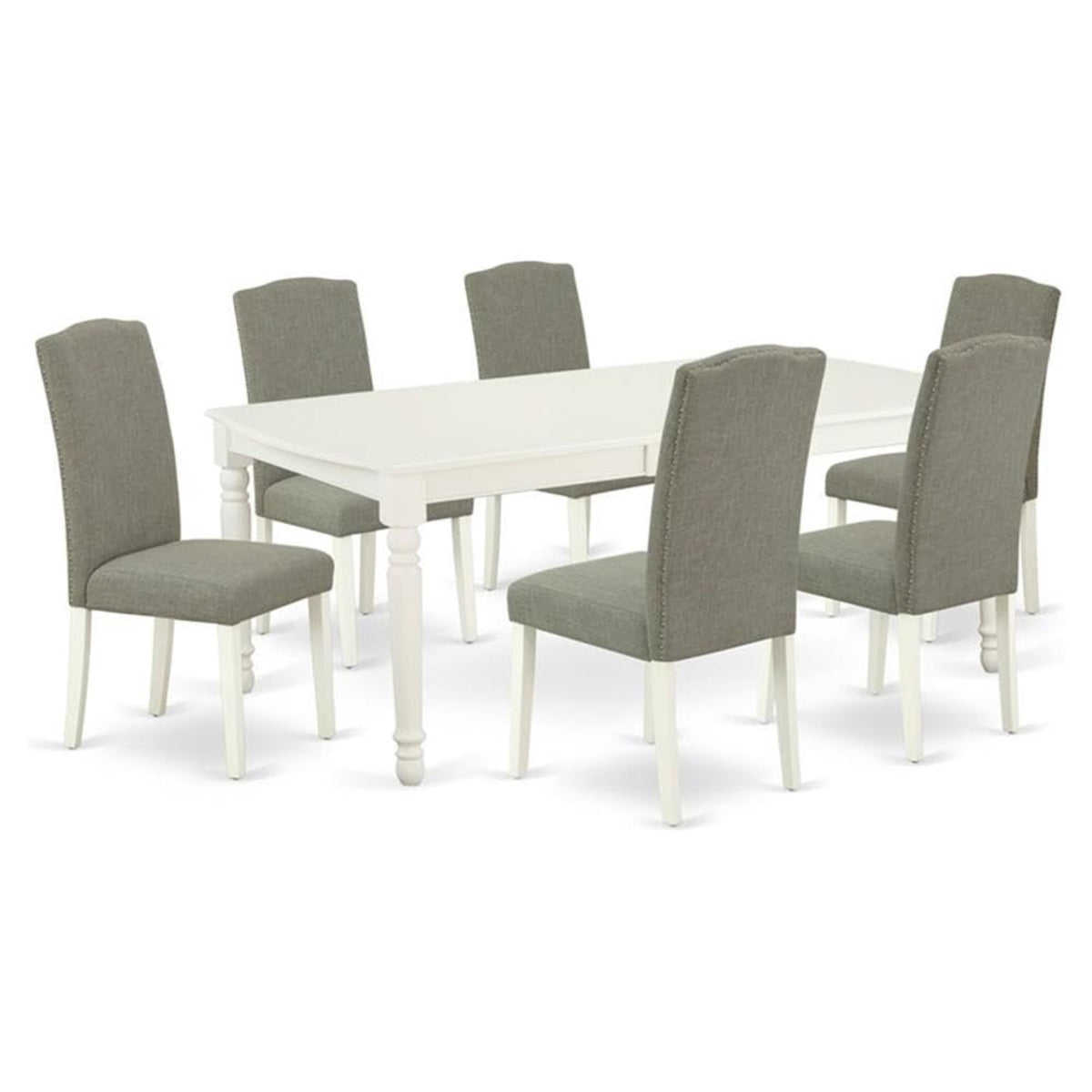 Casafoyer Doen7-Lwh-06 7 Piece Dining Room Set Consist Of A Rectangle Wooden Table With  Leaf And 6 Dark Shitake Linen Fabric Parson Dining Chairs, 42X78 Inch, Linen White