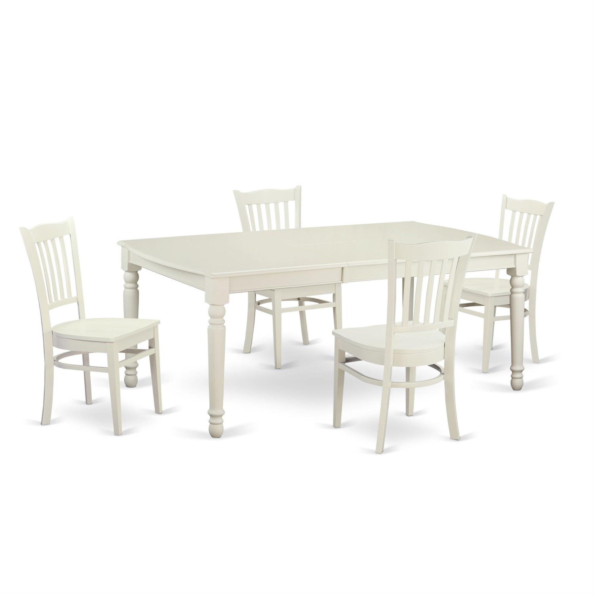 Ergode Dogr5-Lwh-W, 5-Piece Dining Room Set, Wood Table With Butterfly Leaf, 4 Modern Chairs, Asian Wood Frame, Linen White Color, Easy Assembly, Elegant And Versatile