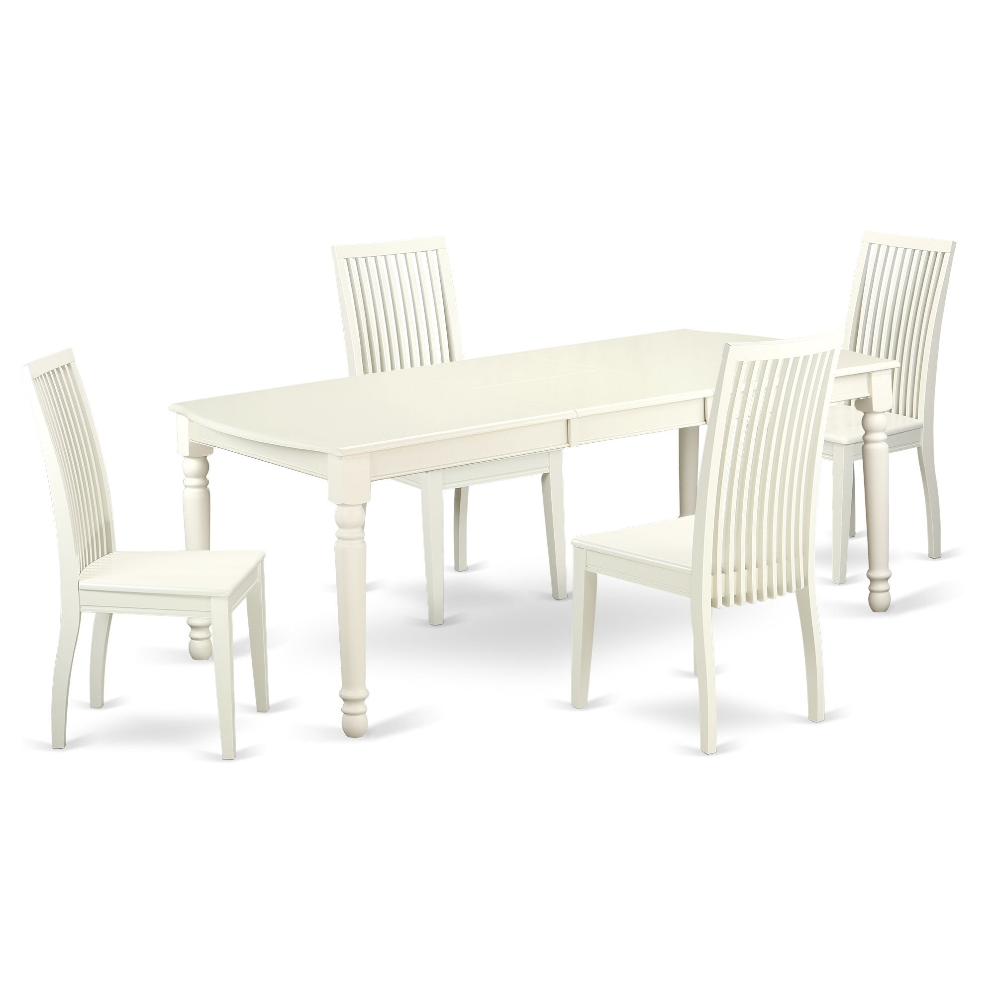 Ergode Doip5-Lwh-W, Dining Table Set, 4 Chairs, Butterfly Leaf Kitchen Table, Wooden Seat, Linen White Color, 78'/60'X42', High-Quality, Easy Assembly, Customer Support