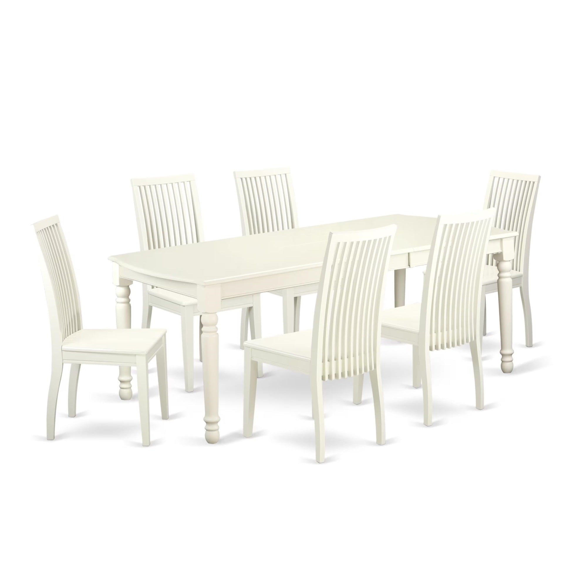 Casafoyer Doip7-Lwh-W 7 Piece Dining Table Set Consist Of A Rectangle Dining Room Table With  Leaf And 6 Wooden Seat Chairs, 42X78 Inch, Linen White