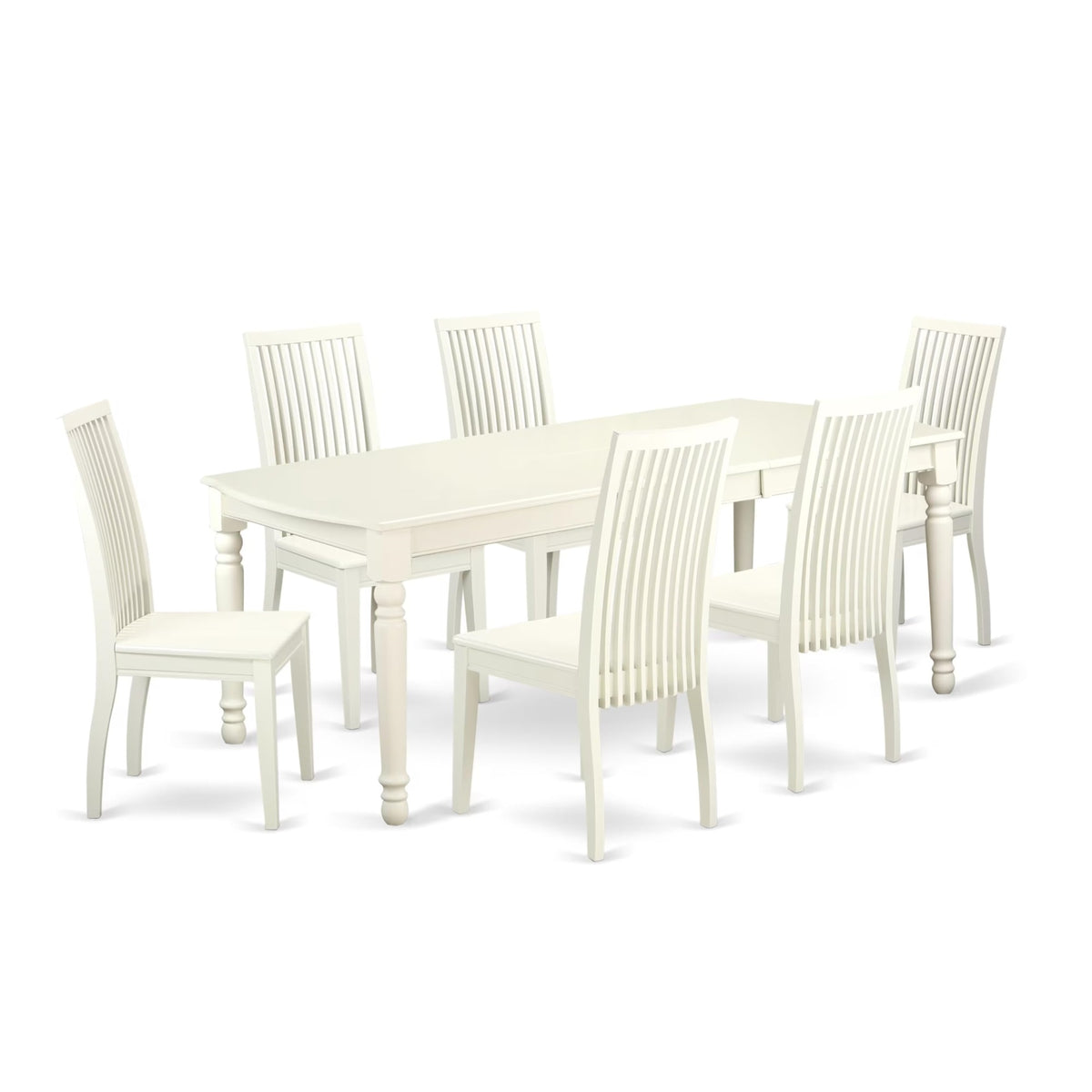 Casafoyer Doip7-Lwh-W 7 Piece Dining Table Set Consist Of A Rectangle Dining Room Table With  Leaf And 6 Wooden Seat Chairs, 42X78 Inch, Linen White