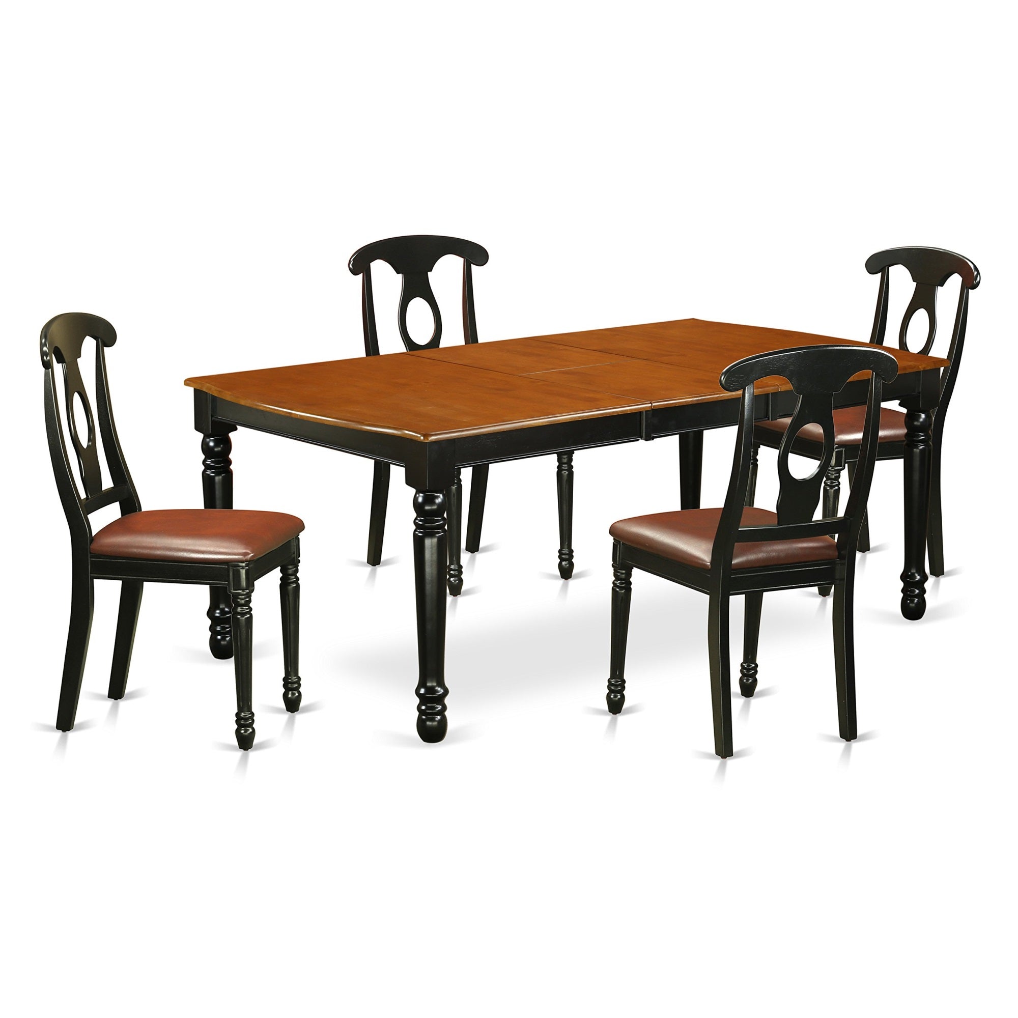Ergode Doke5-Bch-Lc, 5-Piece Dinner Table Set, Faux Leather Chairs, Butterfly Leaf, Asian Wood, Black & Cherry, 42X78 Inch