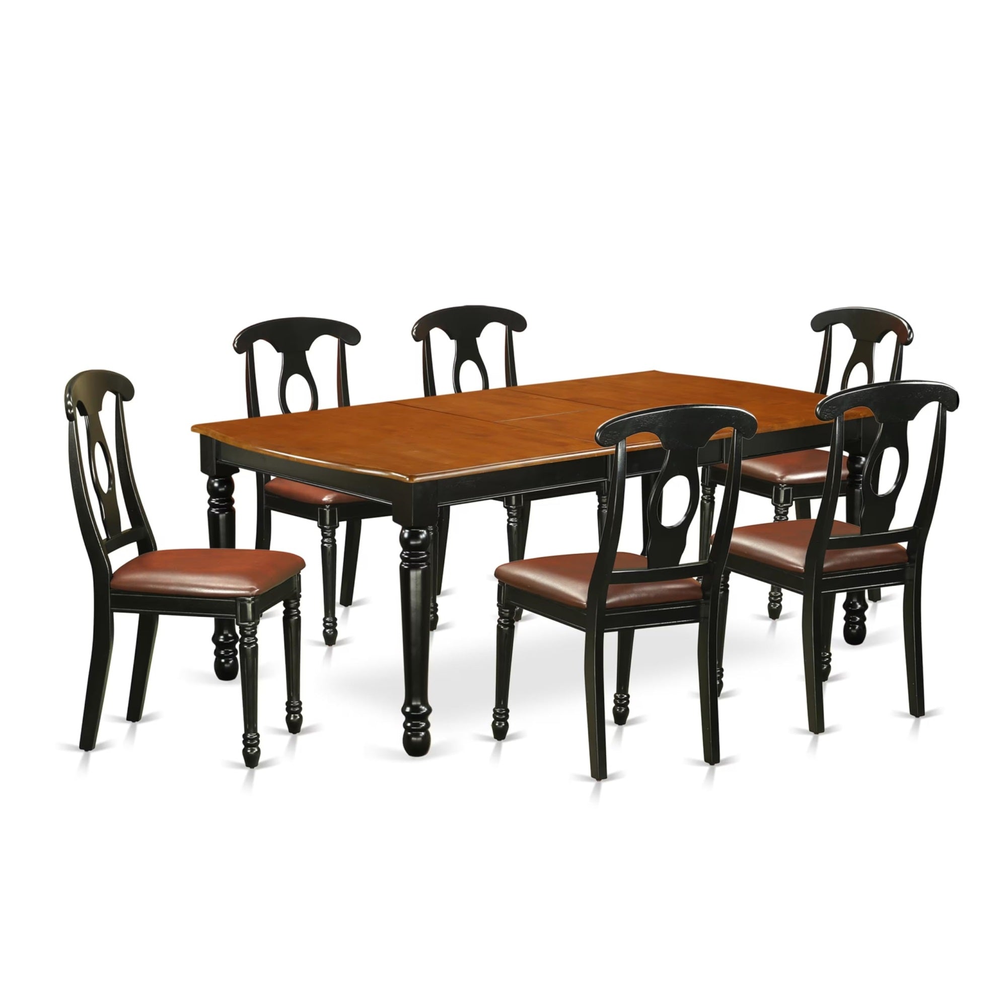 Casafoyer Doke7-Bch-Lc 7 Piece Dining Room Furniture Set Consist Of A Rectangle Wooden Table With  Leaf And 6 Faux Leather Upholstered Chairs, 42X78 Inch, Black & Cherry