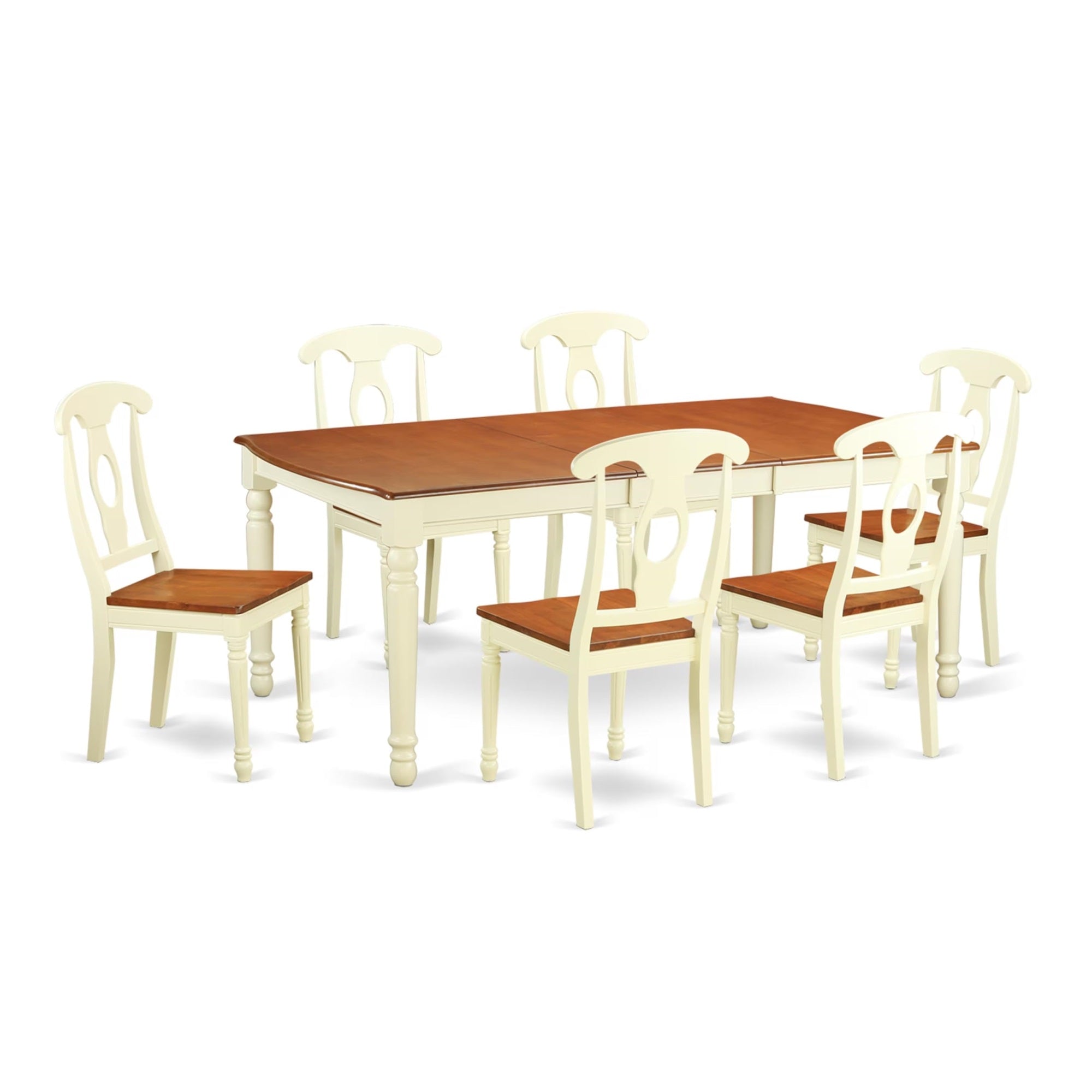 Casafoyer Doke7-Whi-W Dover 7 Piece Kitchen Set Consist Of A Rectangle Dining Room Table With  Leaf And 6 Solid Wood Seat Chairs, 42X78 Inch, Buttermilk & Cherry
