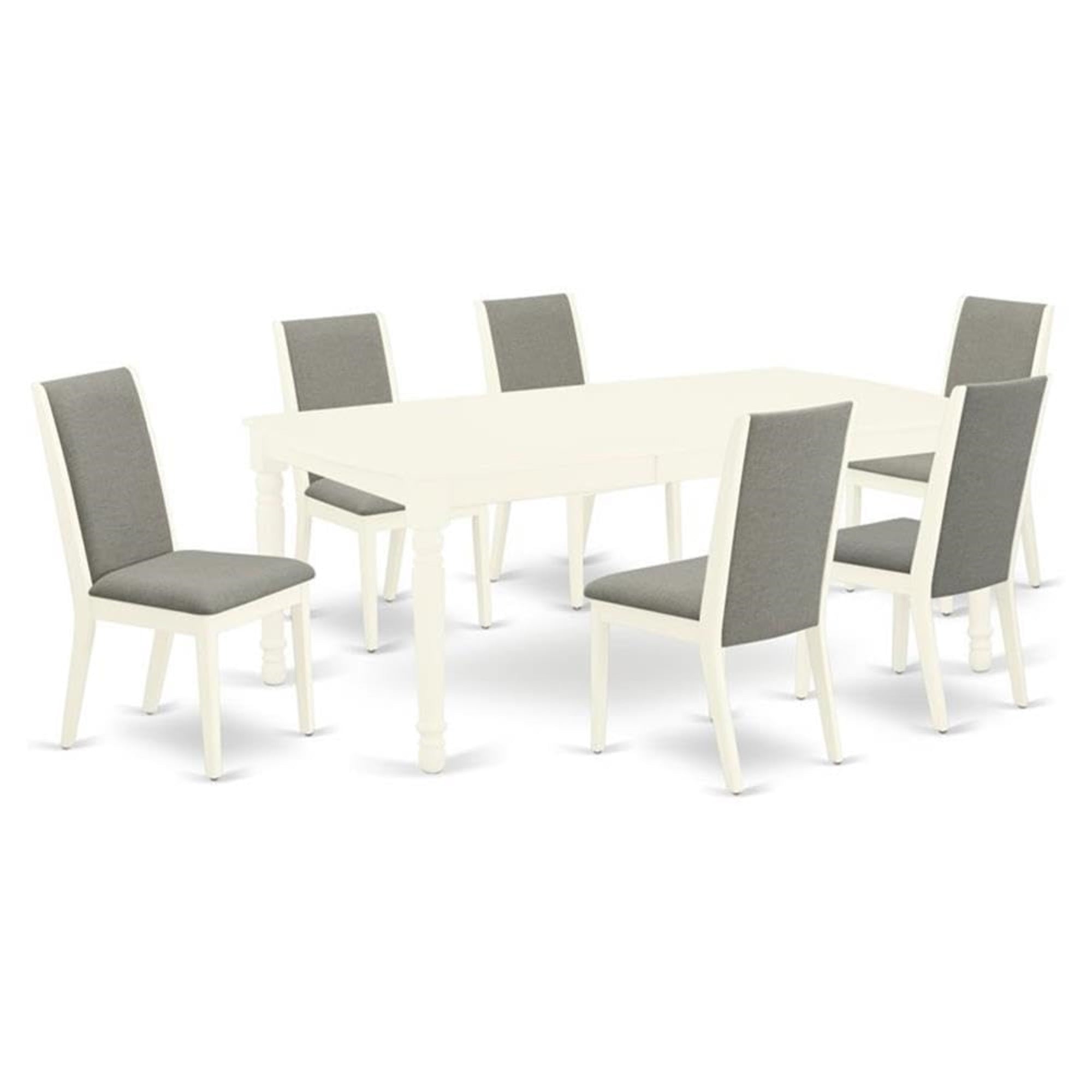 Casafoyer Dola7-Lwh-06 7 Piece Dining Set Consist Of A Rectangle Dining Room Table With  Leaf And 6 Shitake Linen Fabric Upholstered Chairs, 42X78 Inch, Linen White