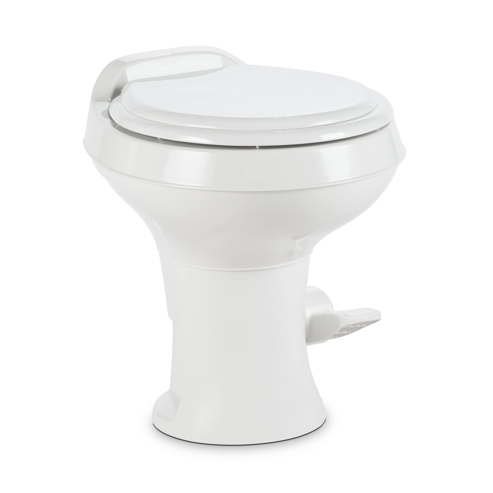 Dometic 300 Series Gravity-Flush Rv Toilet | Powerful Triple-Jet Action Flush With Adjustable Water Level | Standard Height Flush With Foot Pedal For Rvs, Trailers, And Outdoor Campers