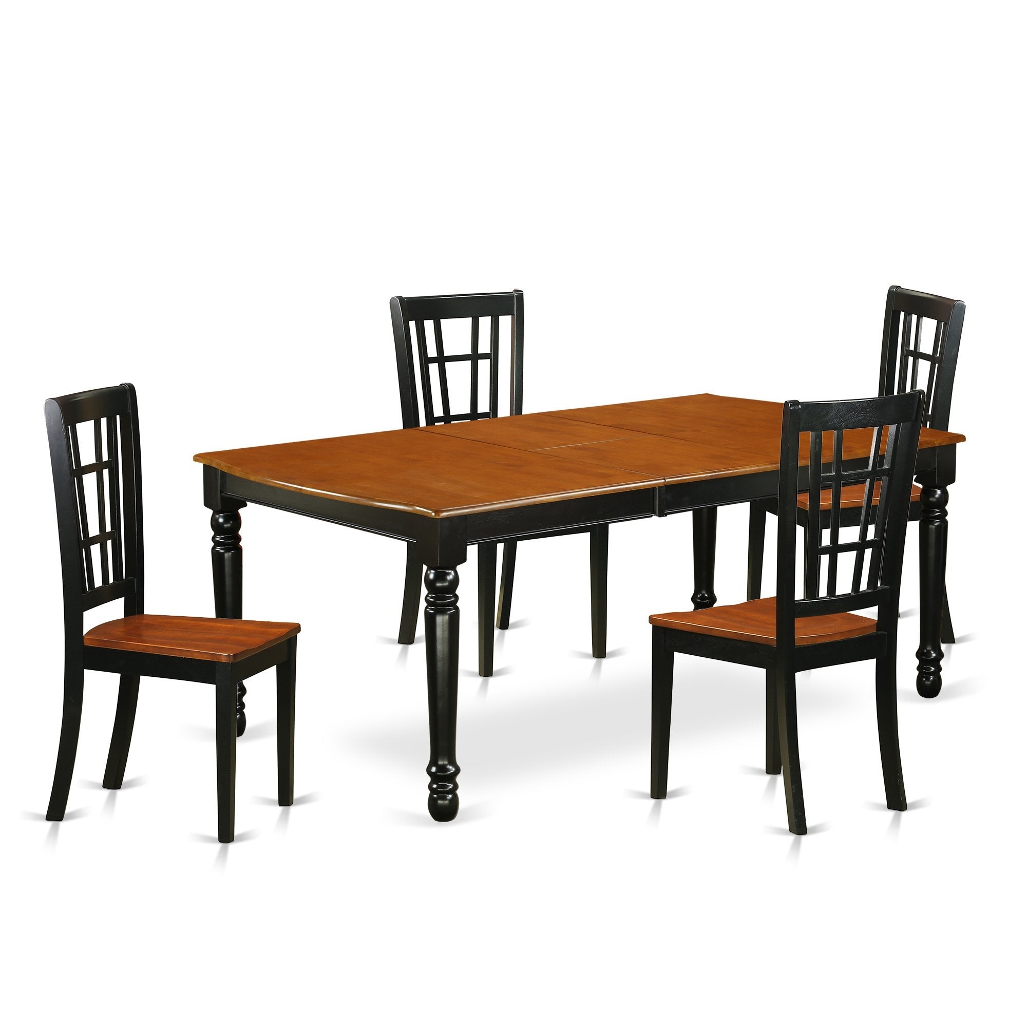 Ergode Doni5-Bch-W Kitchen Dining Room Set, 5-Piece Traditional Design, High-Quality Asian Wood, Sturdy Hardwood Structure, Comfortable Wooden Seat, Easy To Carry, Clean, Assemble, Black & Cherry Color Scheme, Includes 4 Chairs & 1 Table