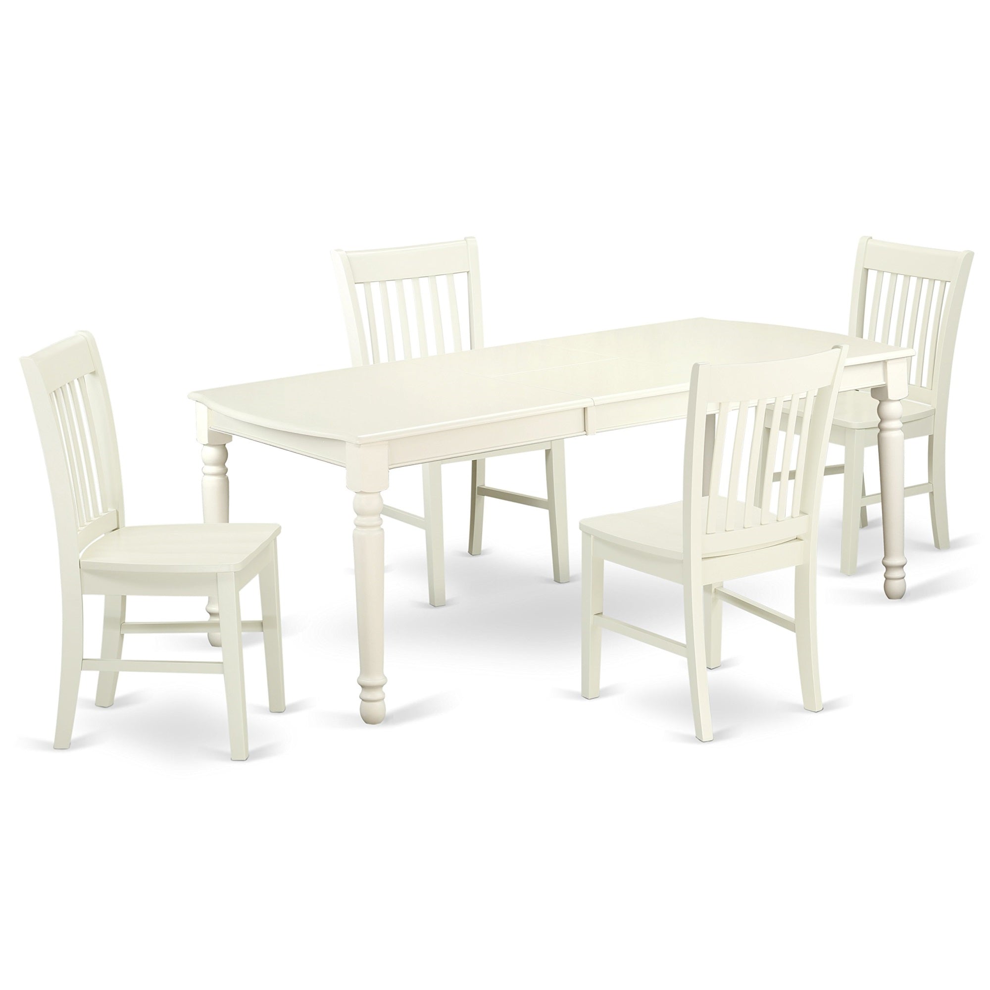 Ergode Dono5-Lwh-W Kitchen Dining Table Set, 5-Piece Traditional Set With Modern Twist, High-Quality Asian Wood, Sturdy & Easy To Assemble, Antique Design, Linen White Color, Includes 4 Chairs & 1 Table, Dimensions: Chairs - 19X18X35, Table - 60/78X42X30