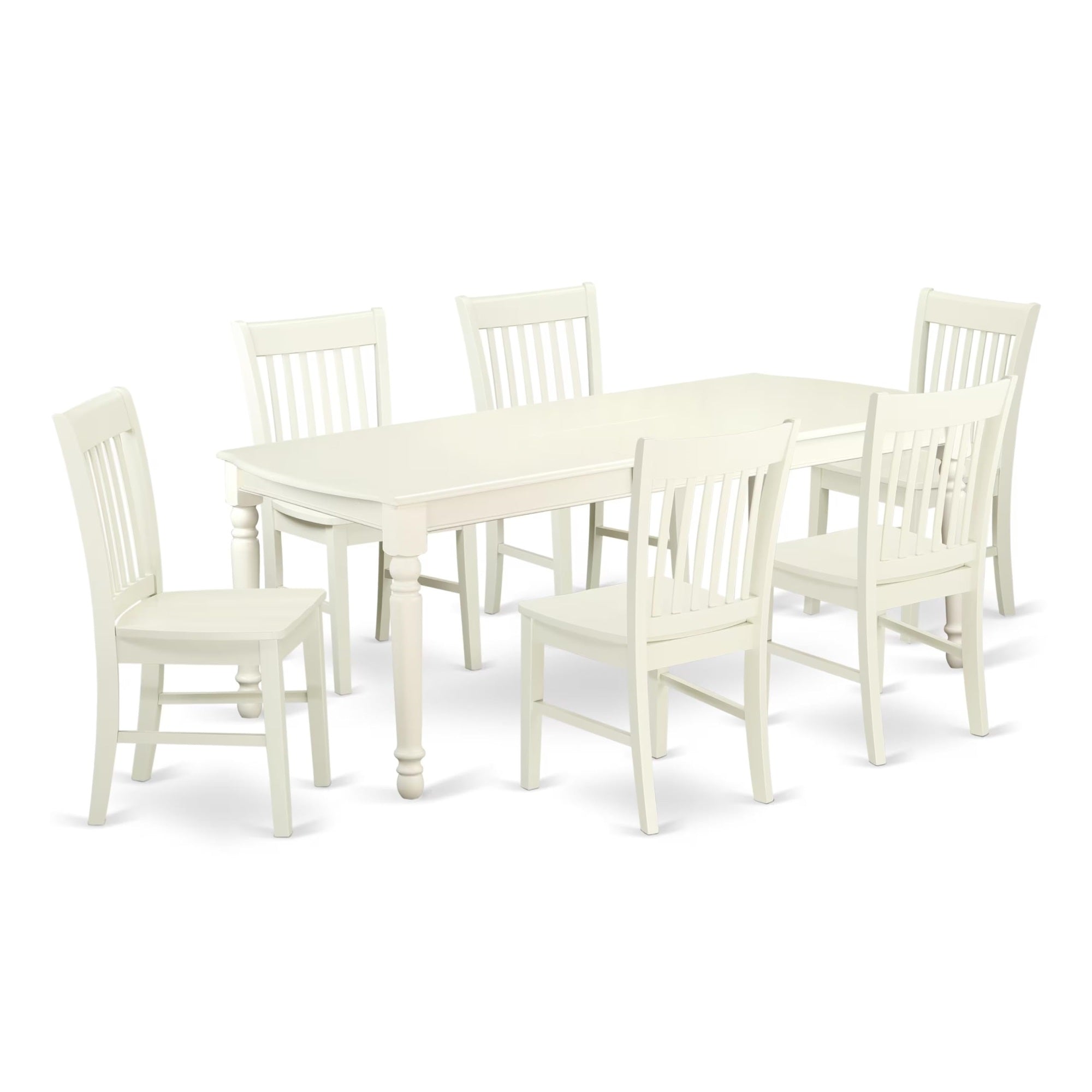 Casafoyer Dono7-Lwh-W 7 Piece Dining Set Consist Of A Rectangle Dining Room Table With  Leaf And 6 Wood Seat Chairs, 42X78 Inch, Linen White