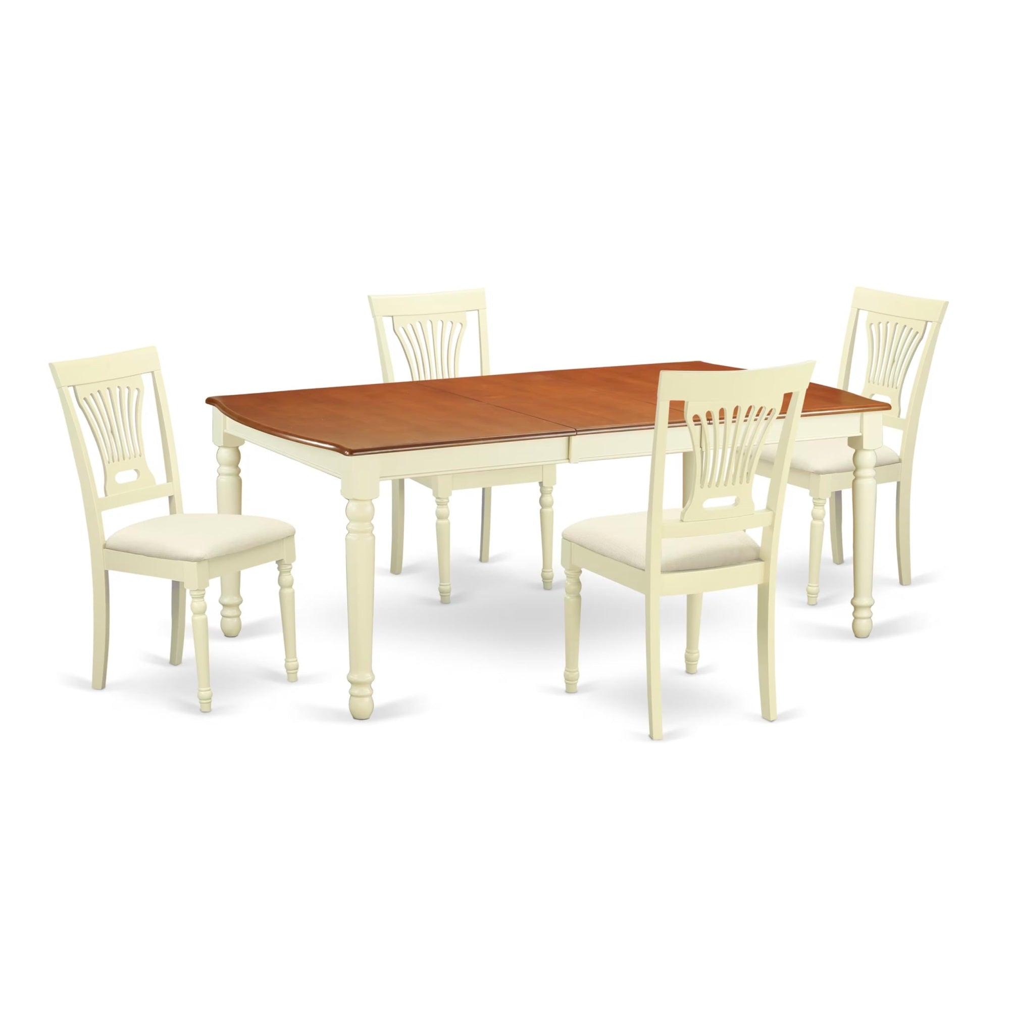 Casafoyer Dopl5-Whi-C 5 Piece Dinette Set For 4 Includes A Rectangle Dining Room Table With  Leaf And 4 Linen Fabric Kitchen Dining Chairs, 42X78 Inch, Buttermilk & Cherry