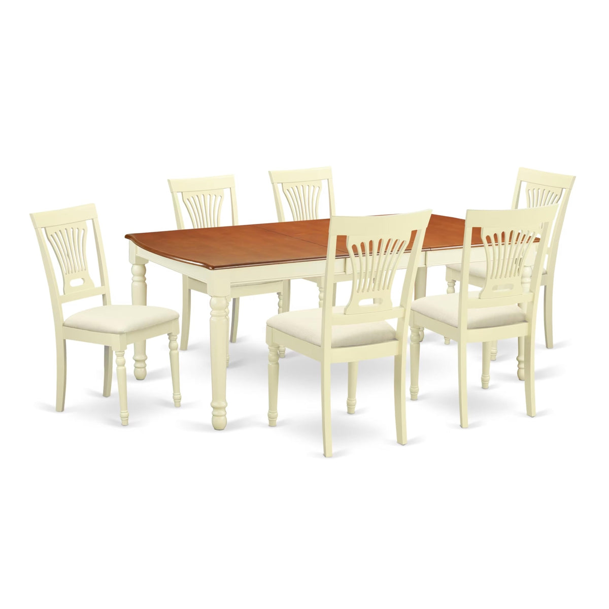 Casafoyer Dopl7-Whi-C 7 Piece Dining Room Table Set Consist Of A Rectangle Kitchen Table With  Leaf And 6 Linen Fabric Upholstered Chairs, 42X78 Inch, Buttermilk & Cherry
