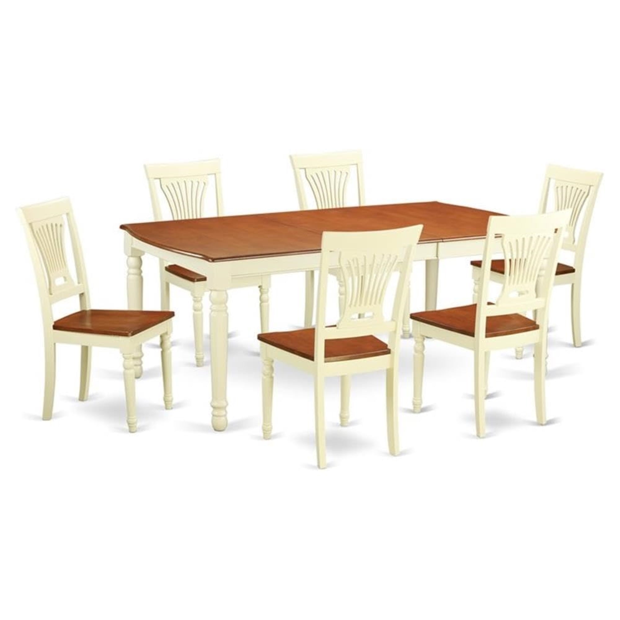 Casafoyer Dopl7-Whi-W Dover 7 Piece Set Consist Of A Rectangle Dining Room Table With  Leaf And 6 Wood Seat Chairs, 42X78 Inch, Buttermilk & Cherry