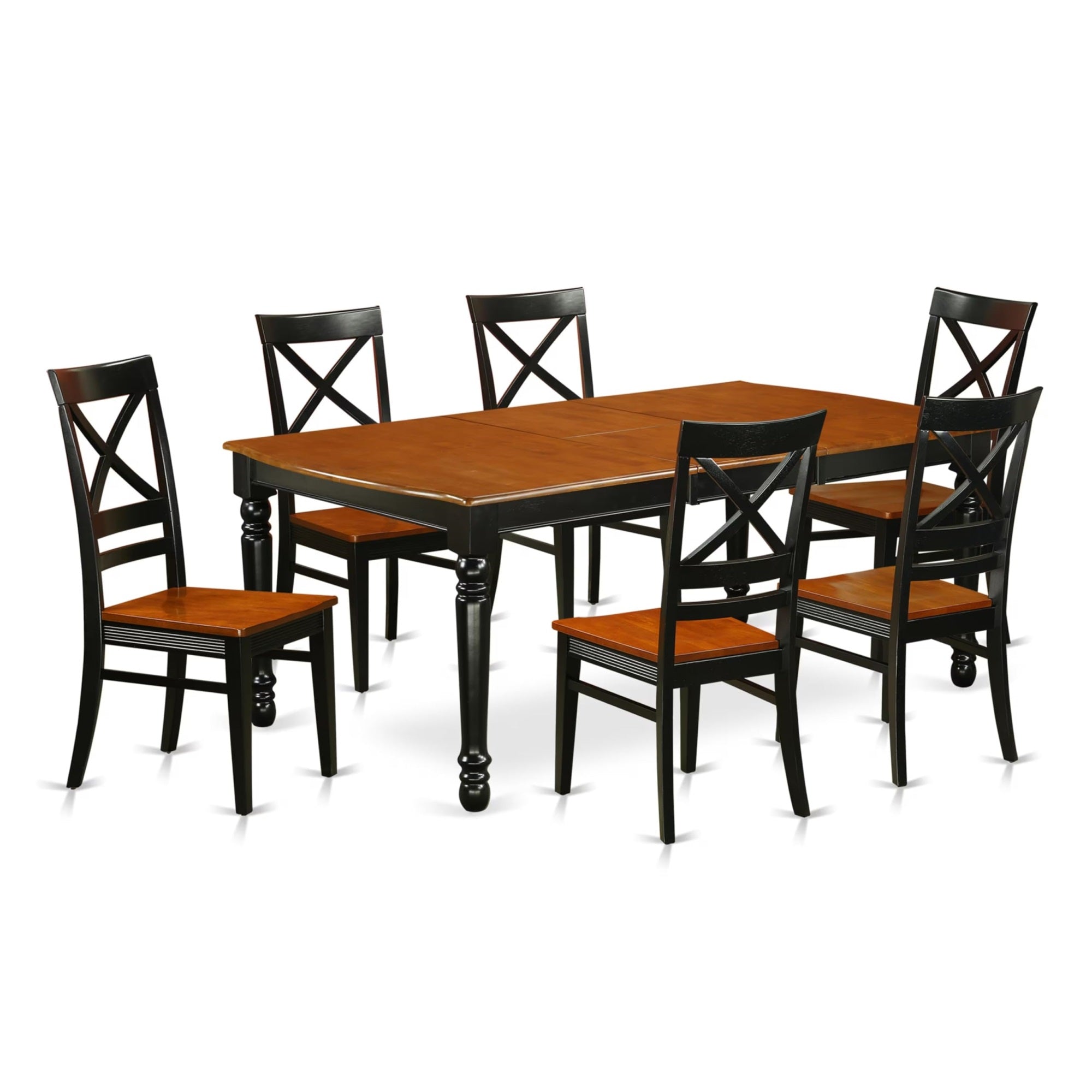Casafoyer Doqu7-Bch-W 7 Piece Dining Table Set Consist Of A Rectangle Dining Room Table With  Leaf And 6 Wood Seat Chairs, 42X78 Inch, Black & Cherry