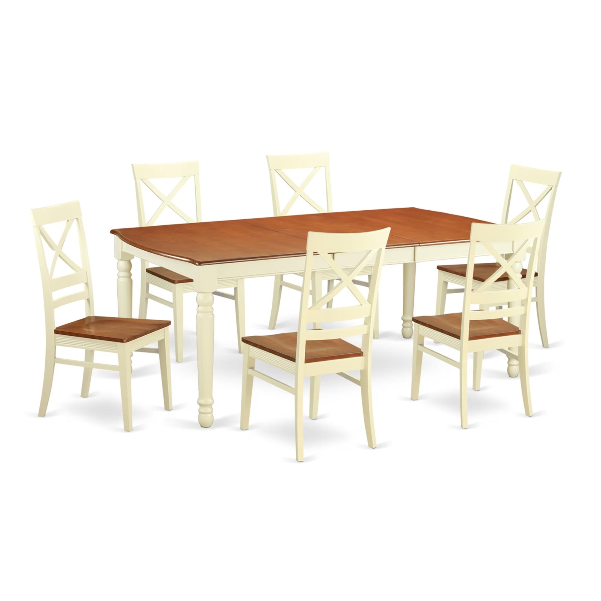 Casafoyer Doqu7-Whi-W 7 Piece Dining Room Table Set Consist Of A Rectangle Wooden Table With  Leaf And 6 Kitchen Dining Chairs, 42X78 Inch, Buttermilk & Cherry
