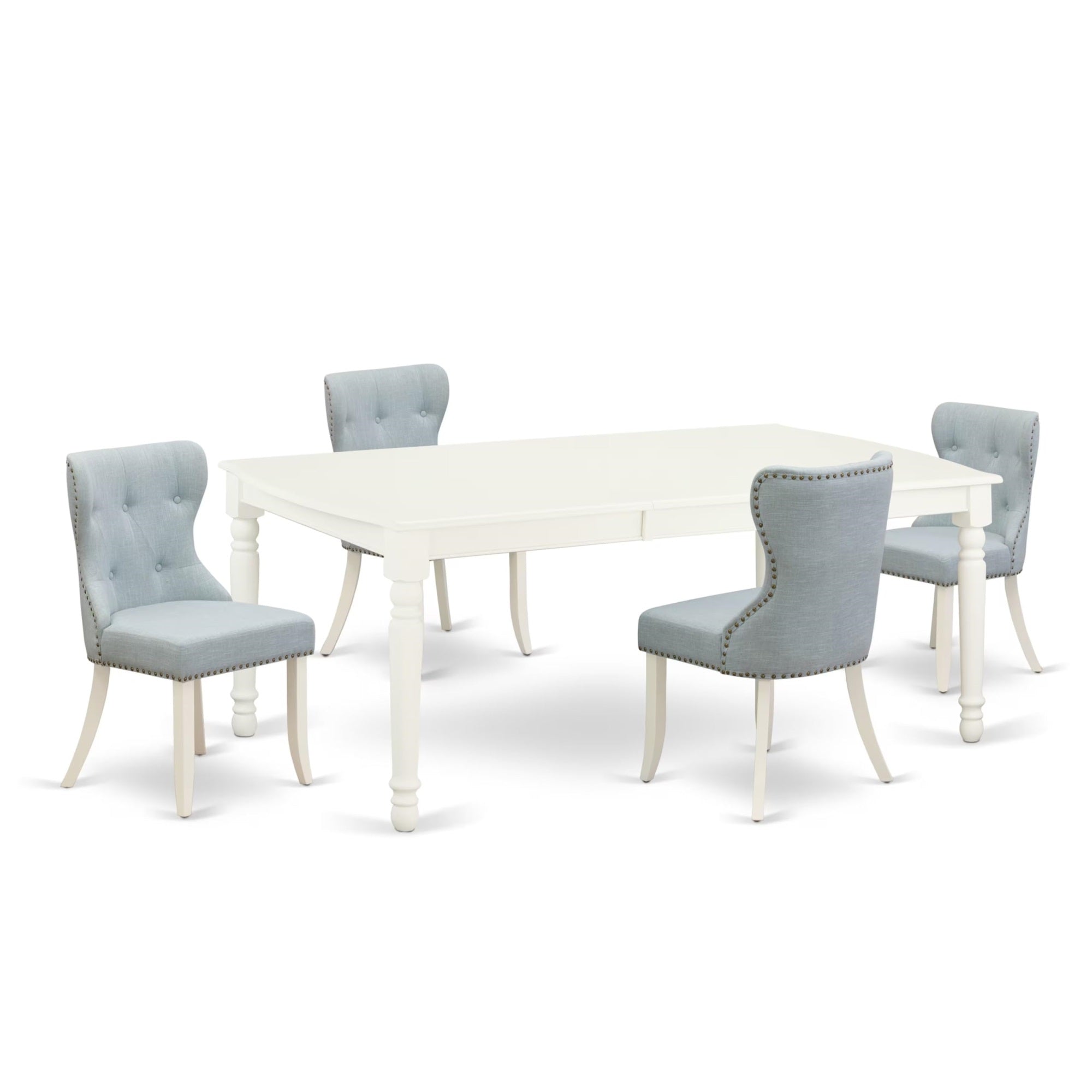 Casafoyer Dosi5-Lwh-15 5 Piece Kitchen Table Set Includes A Rectangle Dining Room Table With  Leaf And 4 Baby Blue Linen Fabric Parsons Chairs, 42X78 Inch, Linen White