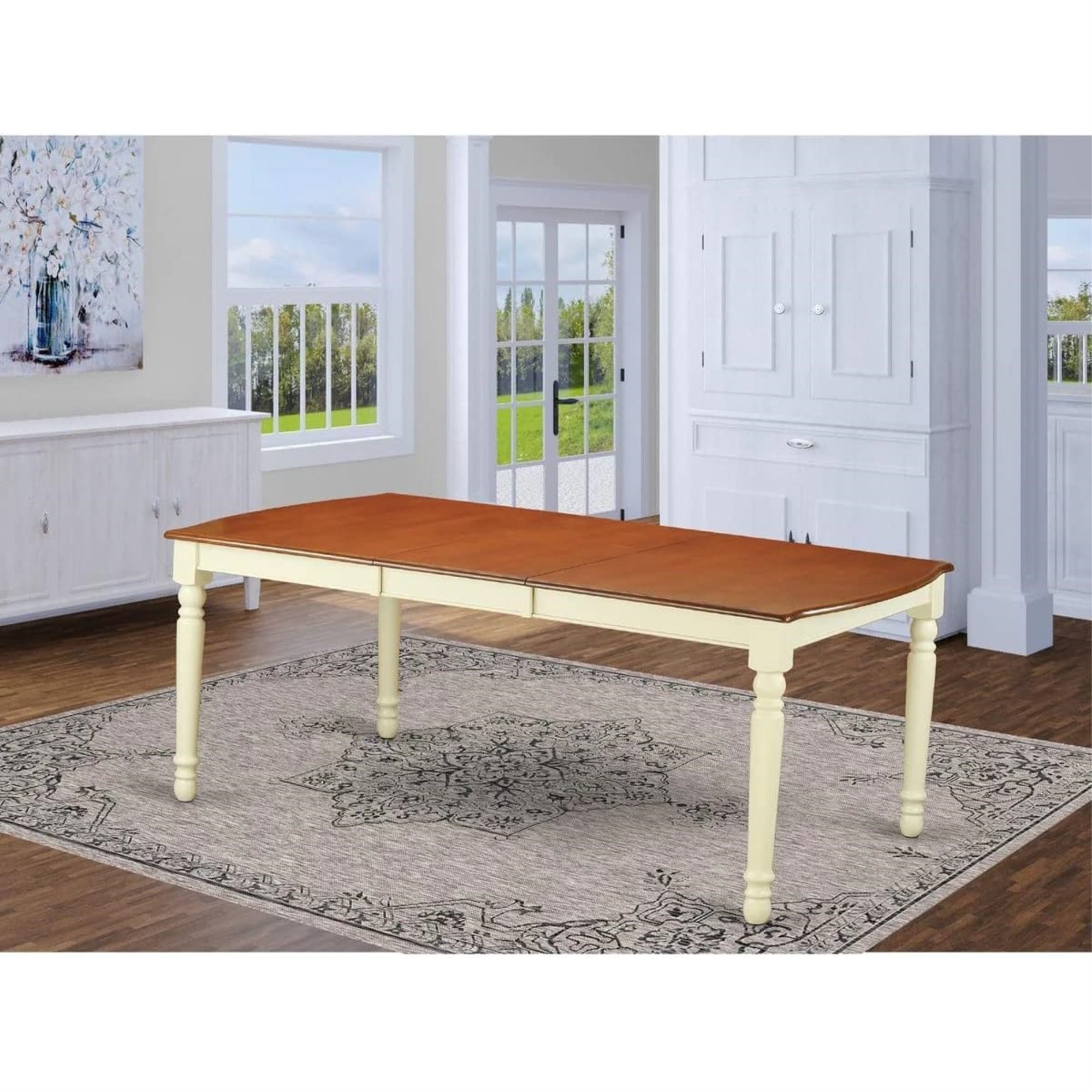 East West Furniture Dot-Whi-T Dover Modern Kitchen Table - A Rectangle Dining Table Top With Butterfly Leaf & Stylish Legs, 42X78 Inch, Buttermilk & Cherry