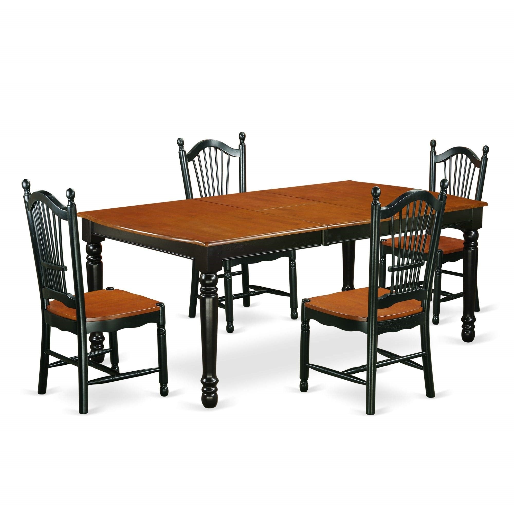 Ergode Dove5-Bch-W, Dining Room Set, Rectangular Table With Butterfly Leaf, 4 Chairs, Black & Cherry, High-Quality, Easy Assembly, Modern Design, 42X78 Inch