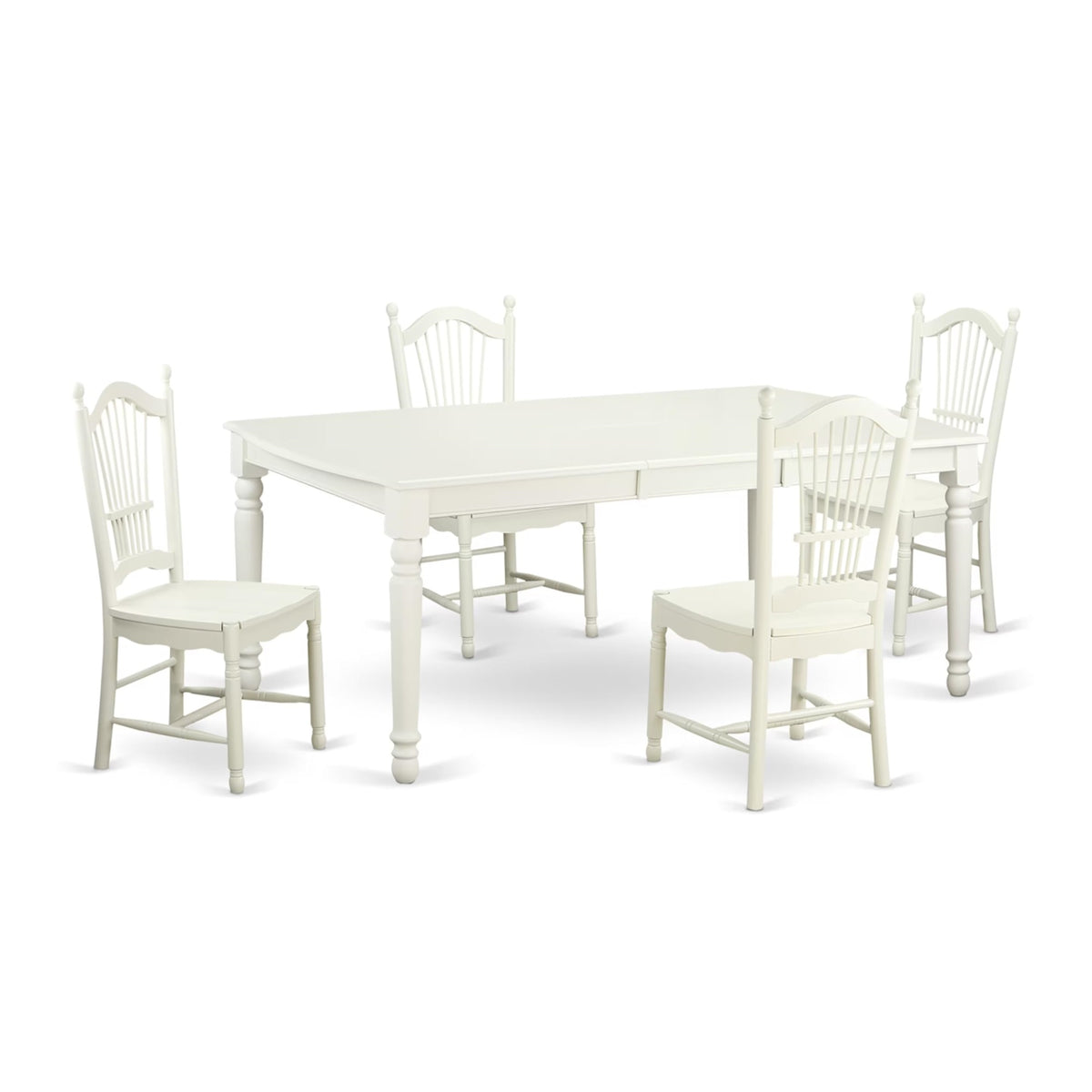 Casafoyer Dove5-Lwh-W Dover 5 Piece Set Includes A Rectangle Dining Room Table With  Leaf And 4 Wood Seat Chairs, 42X78 Inch, Linen White