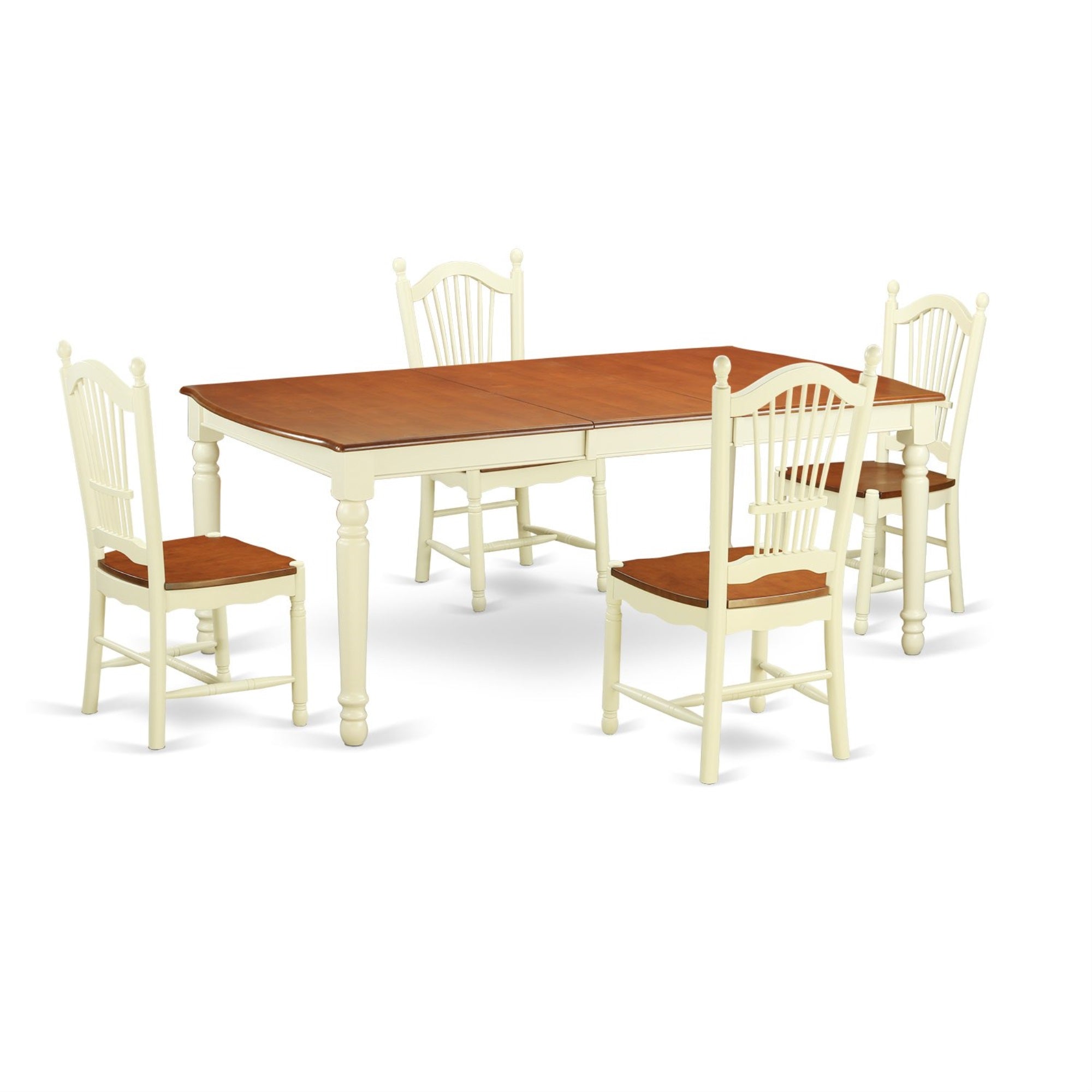 Ergode Dove5-Whi-W, 5-Piece Modern Kitchen Dining Table Set, Rectangle Wooden Table With Butterfly Leaf, 4 Chairs, Buttermilk & Cherry