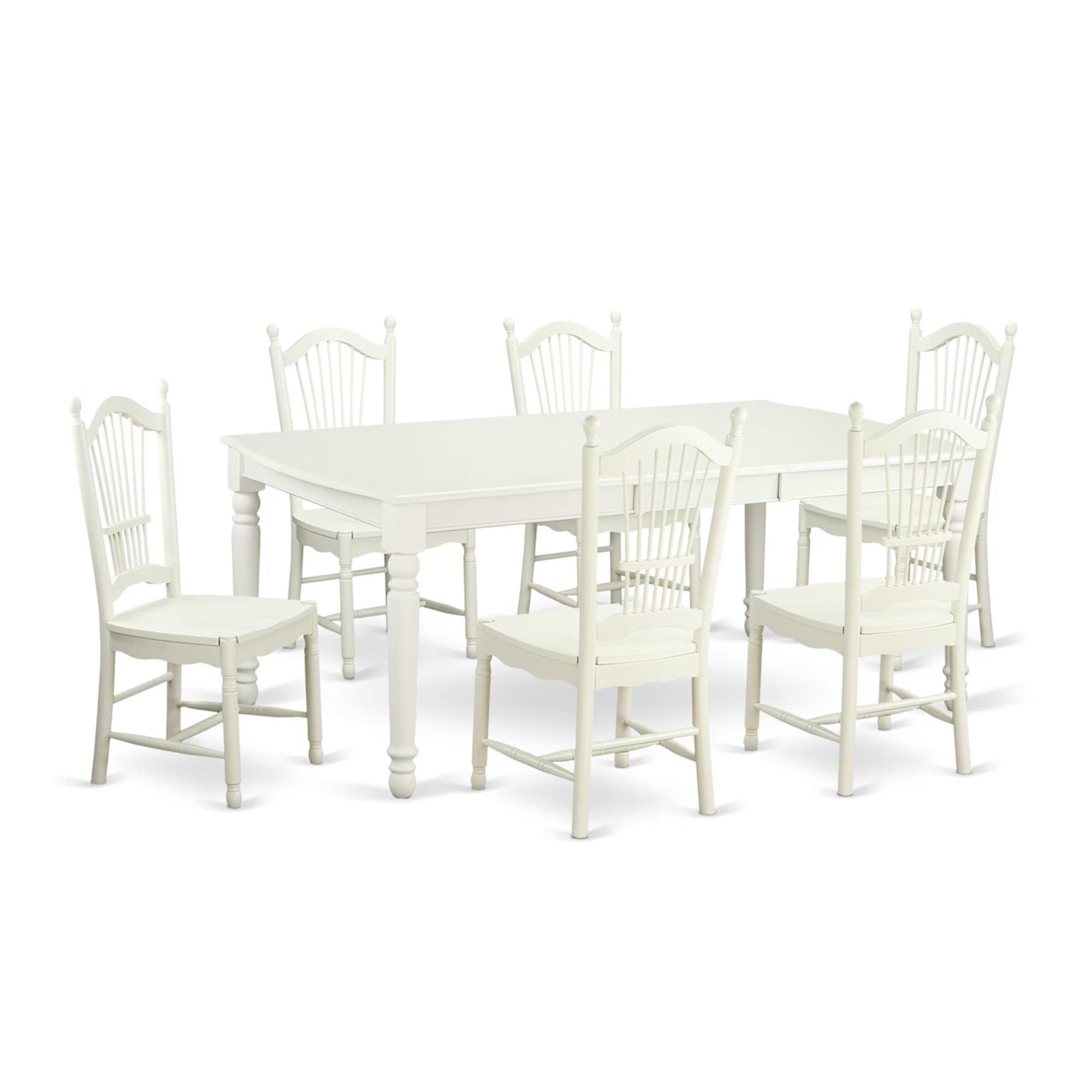 Casafoyer Dove7-Lwh-W Dover 7 Piece Set Consist Of A Rectangle Dining Room Table With  Leaf And 6 Wooden Seat Chairs, 42X78 Inch, Linen White
