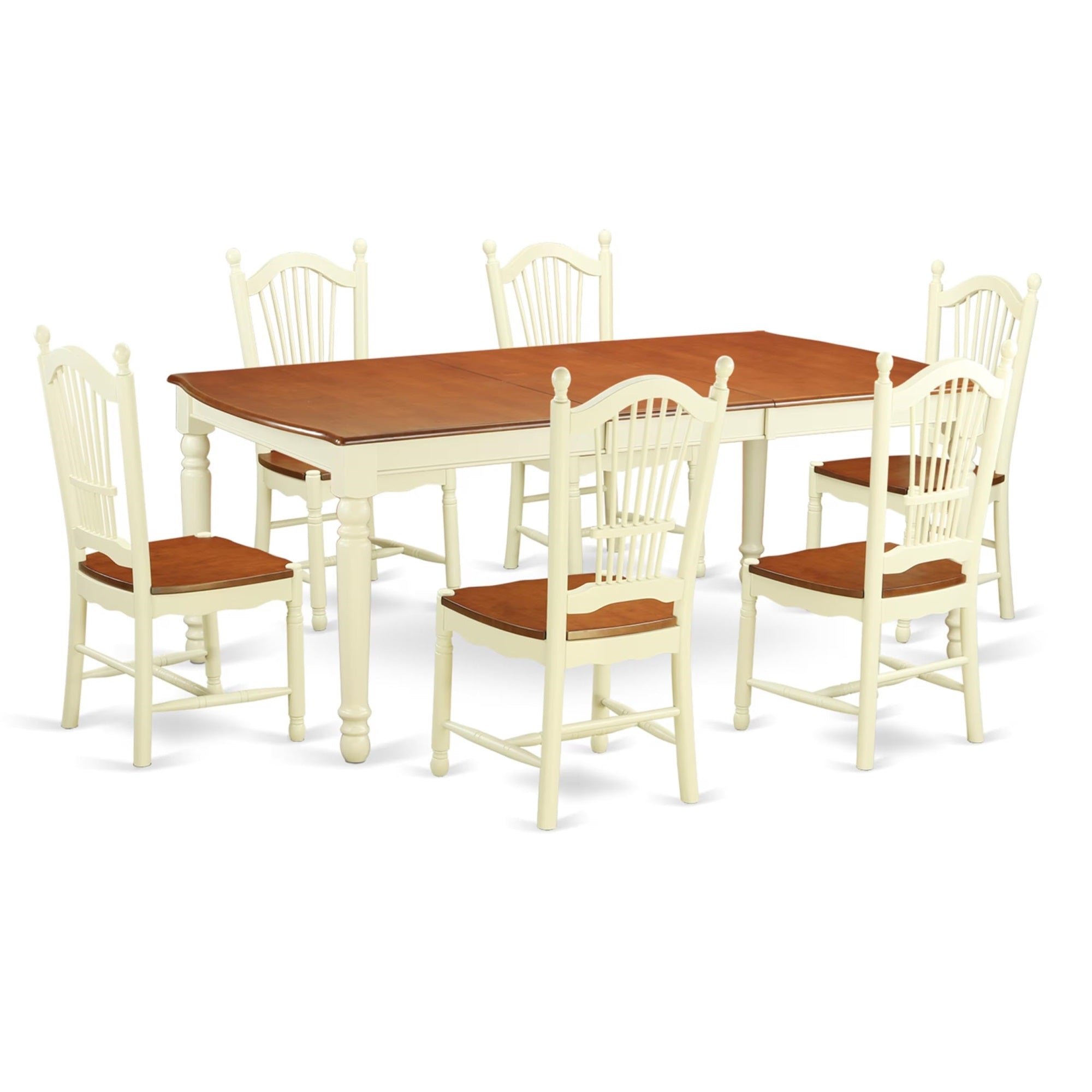 Casafoyer Dove7-Whi-W Dover 7 Piece Room Furniture Set Consist Of A Rectangle Kitchen Table With  Leaf And 6 Dining Chairs, 42X78 Inch, Buttermilk & Cherry