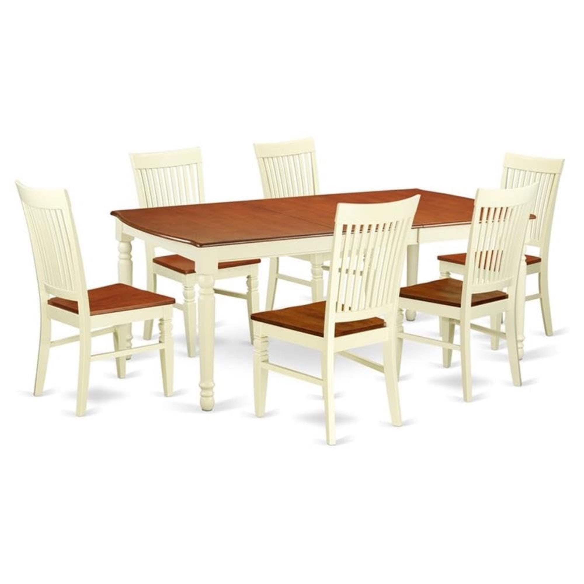 Casafoyer Dowe7-Bmk-W 7 Piece Kitchen Table Set Consist Of A Rectangle Dining Table With  Leaf And 6 Dining Room Chairs, 42X78 Inch, Buttermilk & Cherry
