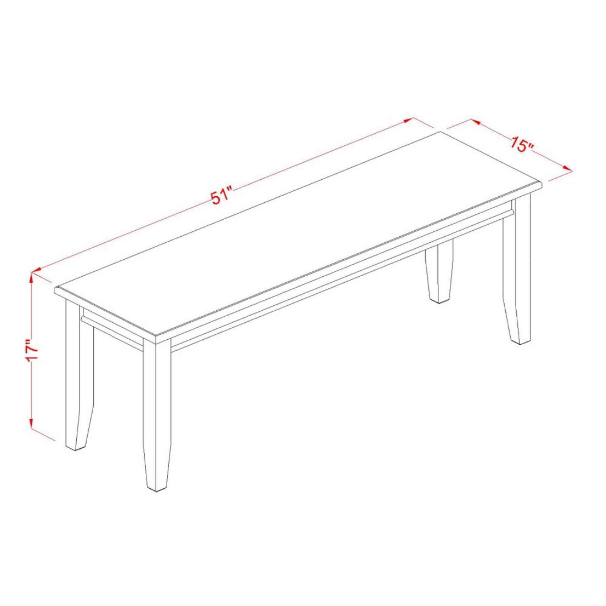 East West Furniture Dub-Mah-W Dudley Dining Table Bench With Wooden Seat, 51X15X17 Inch, Mahogany