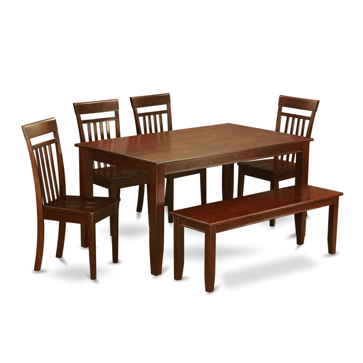 Casafoyer 6 Piece Set Contains A Rectangle Kitchen Table And 4 Dining Chairs With A Bench, Mahogany Finish