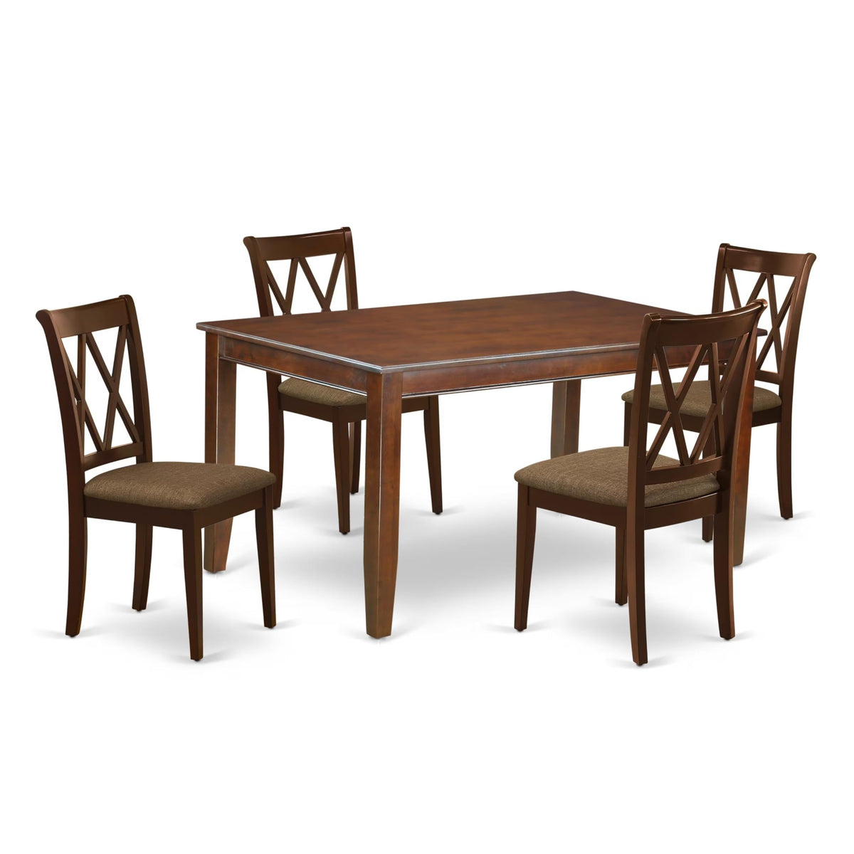 Casafoyer Ducl5-Mah-C Dudley 5 Piece Kitchen Set For 4 Includes A Rectangle Table And 4 Linen Fabric Dining Room Chairs, 36X60 Inch, Mahogany