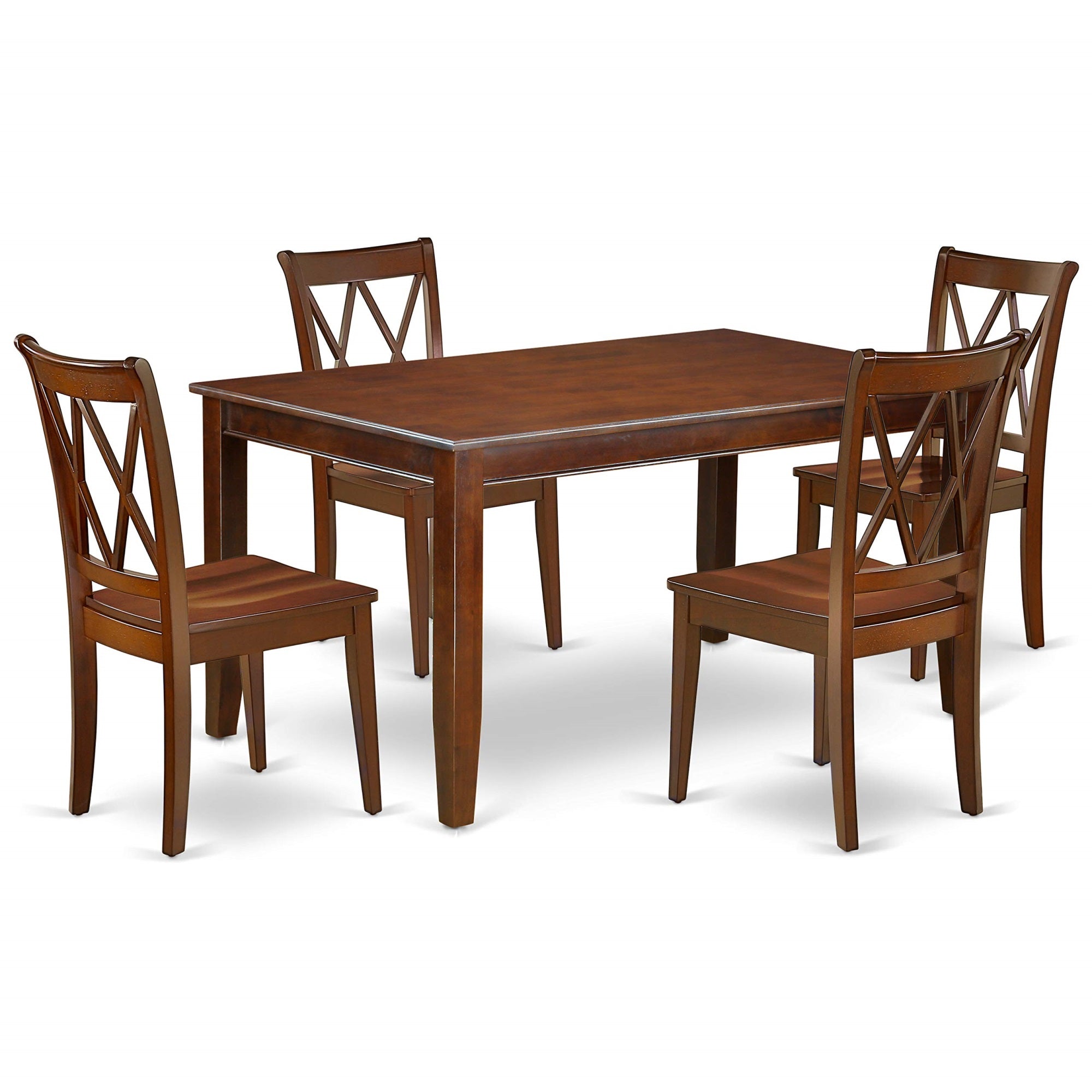 Ergode Ducl5-Mah-W, 5-Piece Dining Table Set, Mahogany Wood, Rectangular Table, 4 Chairs, Elegant Design, Comfortable & Durable, 36X60 Inch