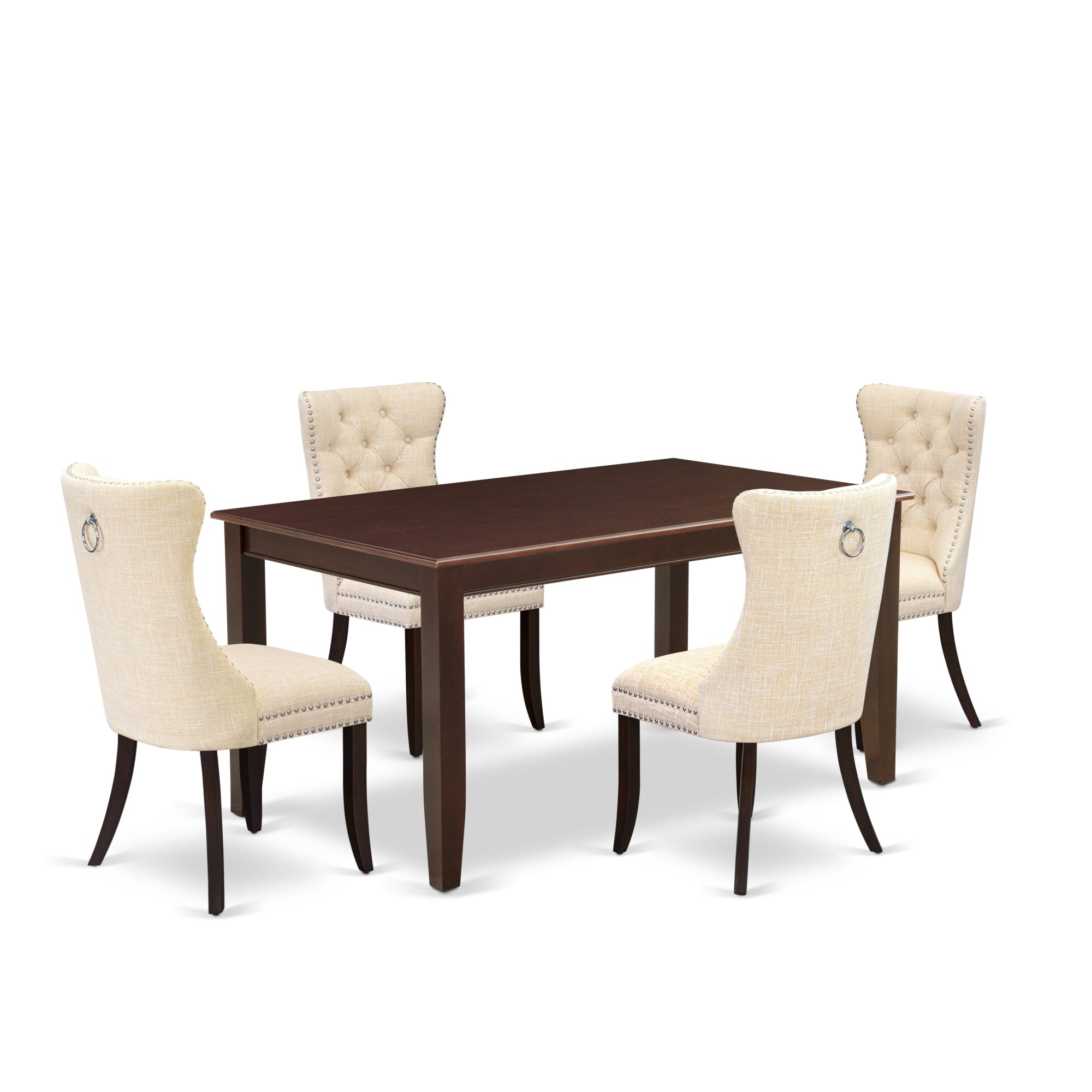 East West Furniture Duda5-Mah-32 5 Piece Dinette Set Consists Of A Rectangle Dining Table And 4 Upholstered Parson Chairs, 36X60 Inch, Mahogany