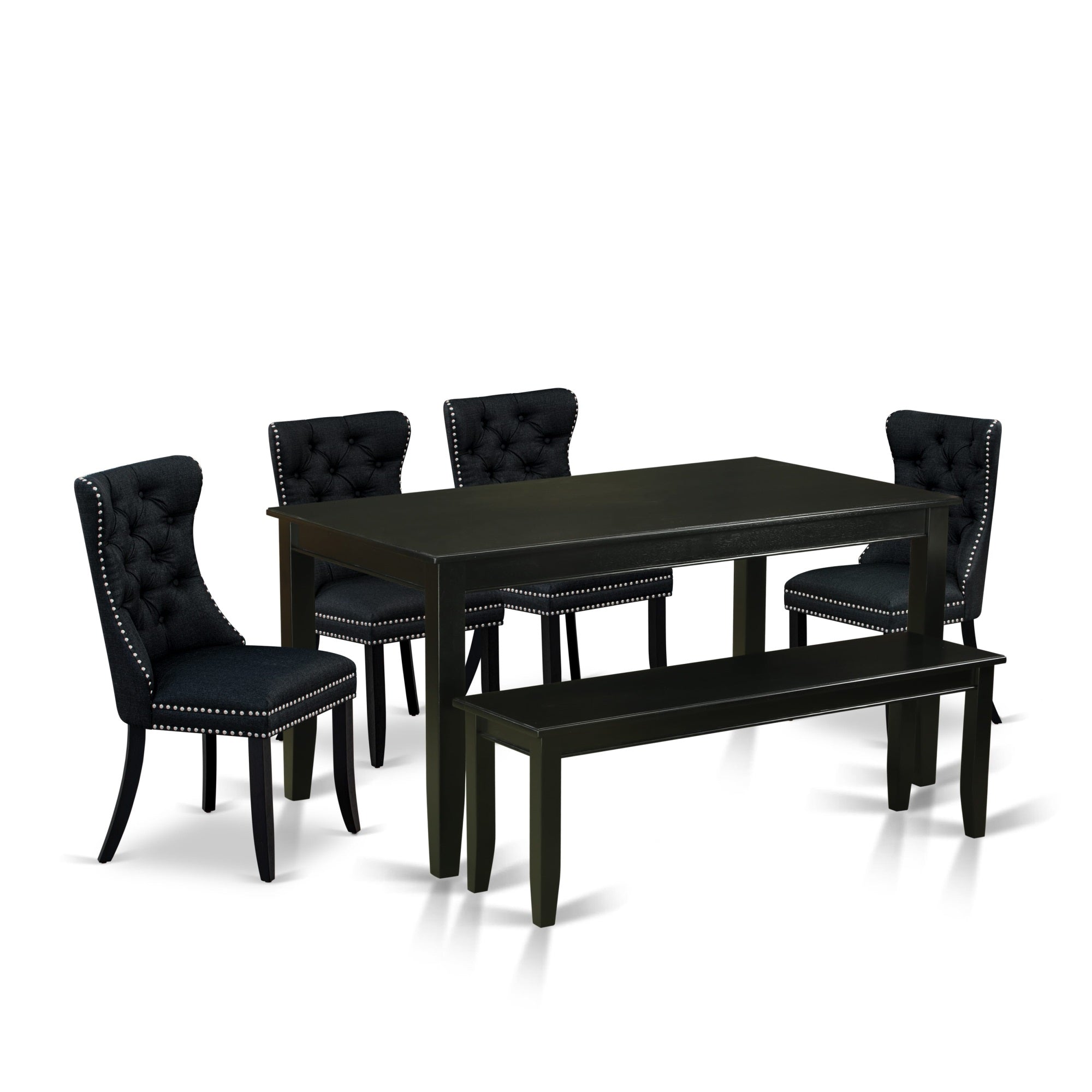 East West Furniture Duda6-Blk-24 6 Piece Dining Set Includes A Rectangle Kitchen Table And 4 Padded Chairs With A Bench, 36X60 Inch, Black