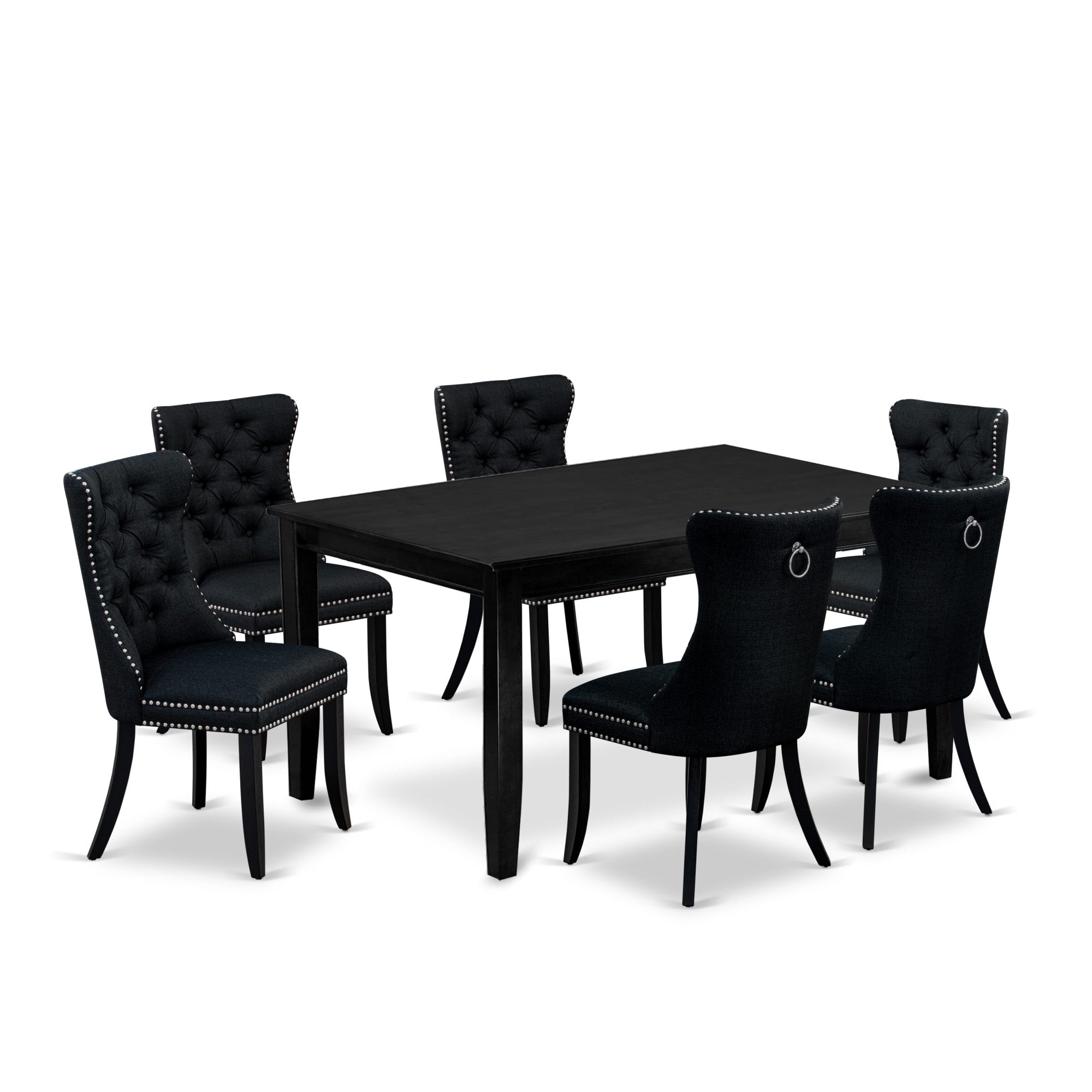East West Furniture Duda7-Blk-24 7 Piece Dinette Set Includes A Rectangle Dining Table And 6 Upholstered Parson Chairs, 36X60 Inch, Black