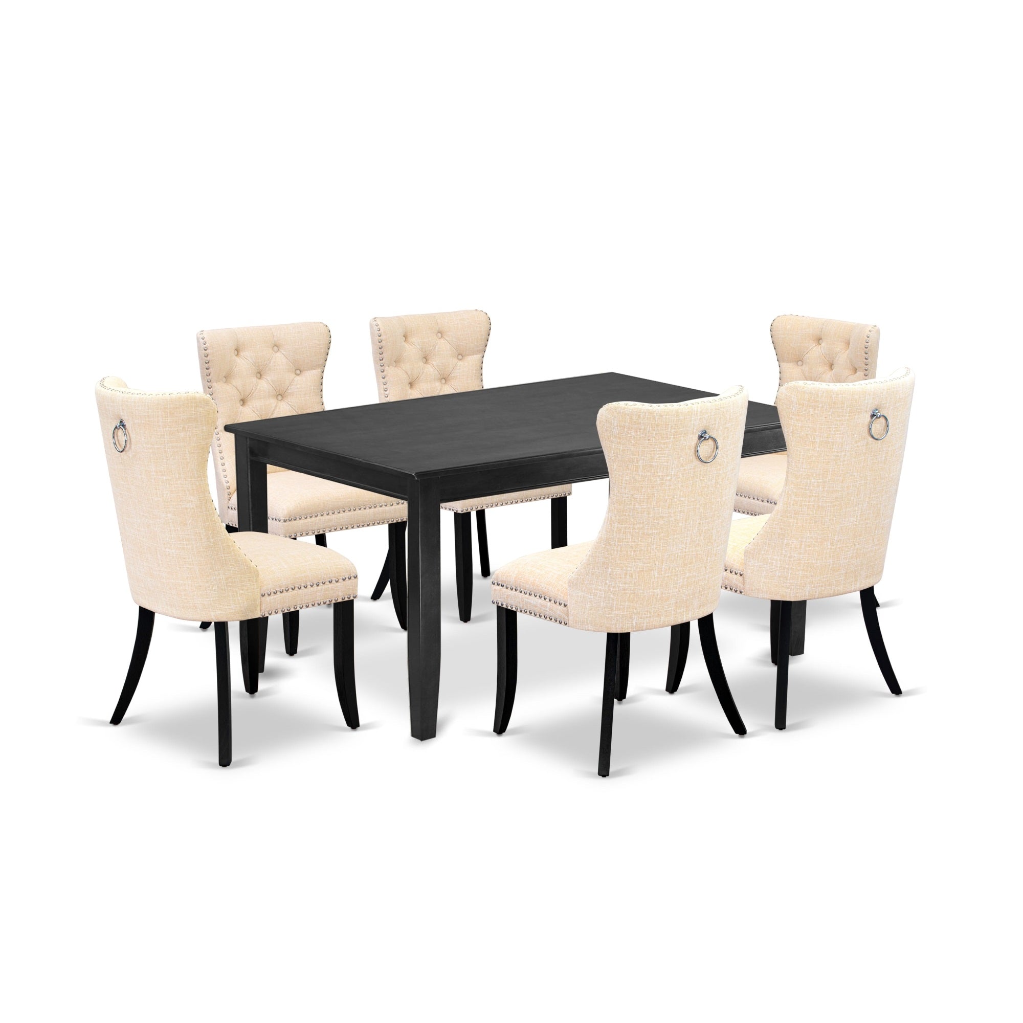 East West Furniture Duda7-Blk-32 7 Piece Dinette Set Includes A Rectangle Dining Table And 6 Upholstered Parson Chairs, 36X60 Inch, Black