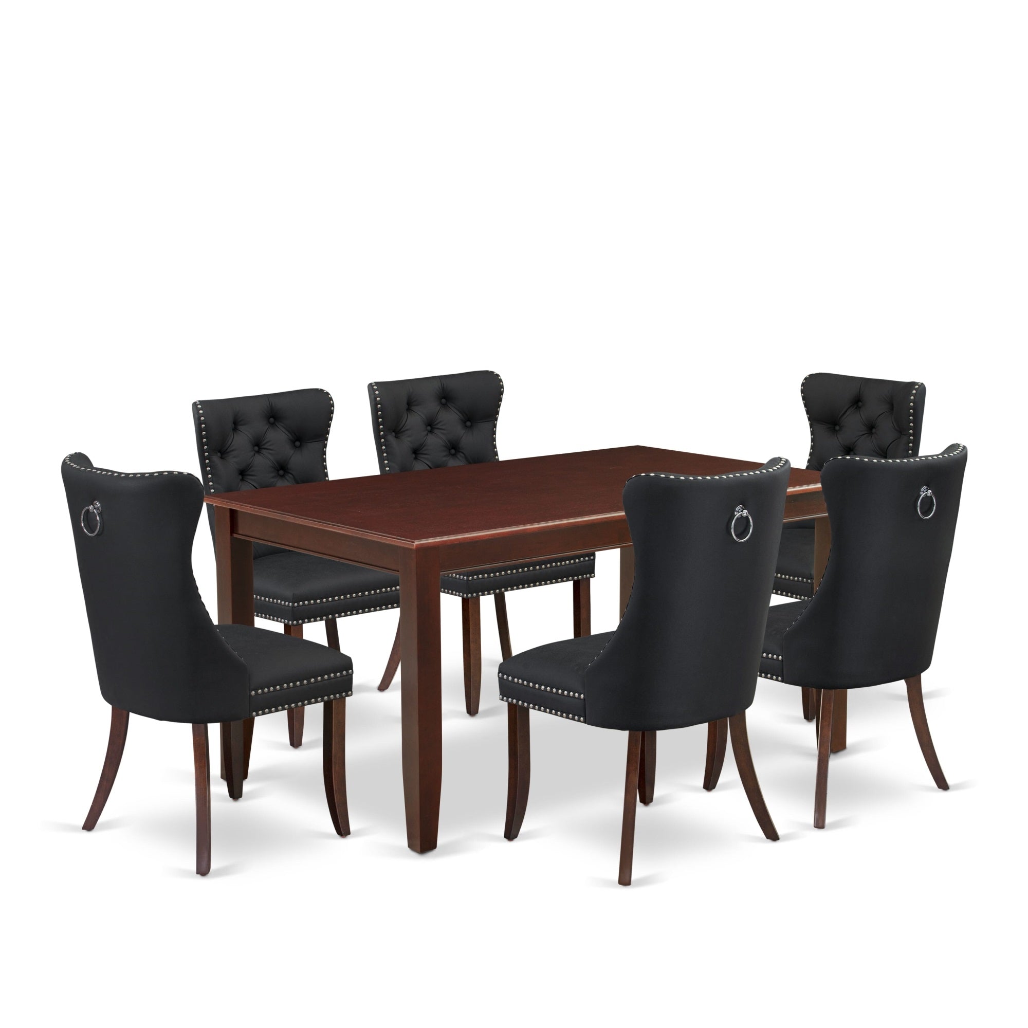 East West Furniture Duda7-Mah-12 7 Piece Kitchen Table Set Includes A Rectangle Dining Table And 6 Upholstered Parson Chairs, 36X60 Inch, Mahogany