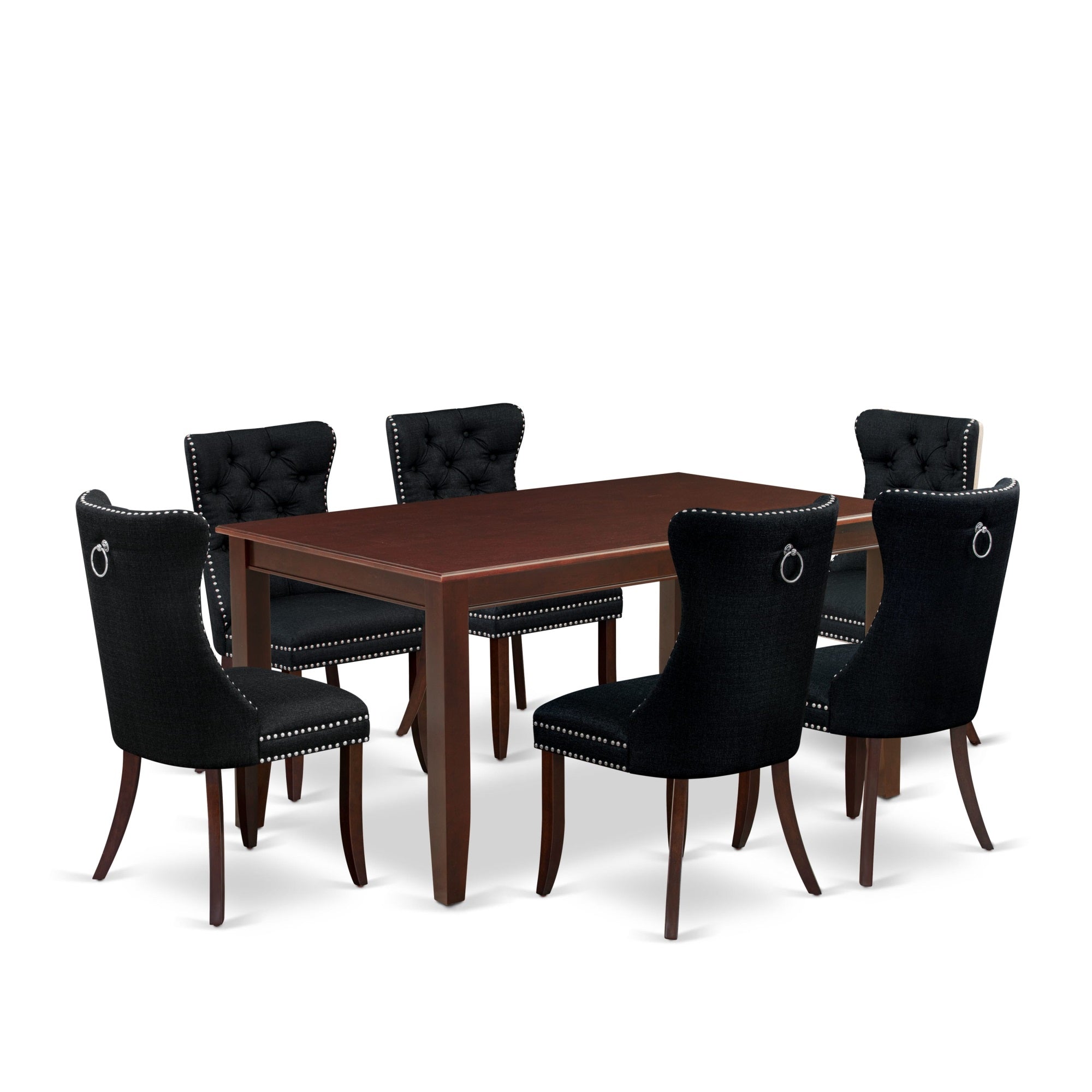 East West Furniture Duda7-Mah-24 7 Piece Kitchen Table & Chairs Set Includes A Rectangle Dining Table And 6 Upholstered Chairs, 36X60 Inch, Mahogany