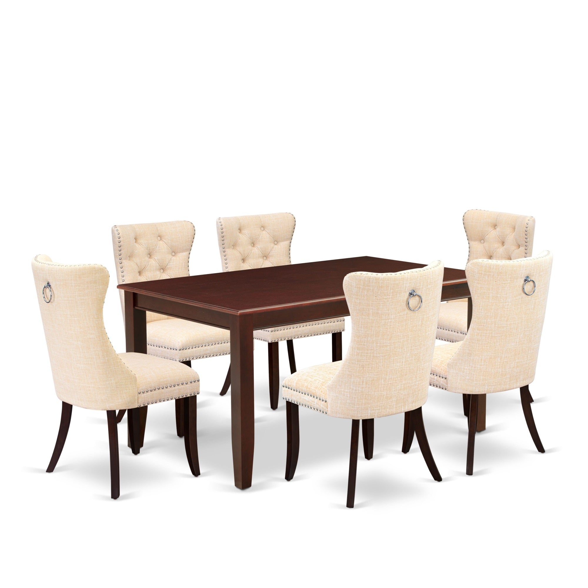 East West Furniture Duda7-Mah-32 7 Piece Dining Room Table Set Contains A Rectangle Solid Wood Table And 6 Upholstered Parson Chairs, 36X60 Inch, Mahogany