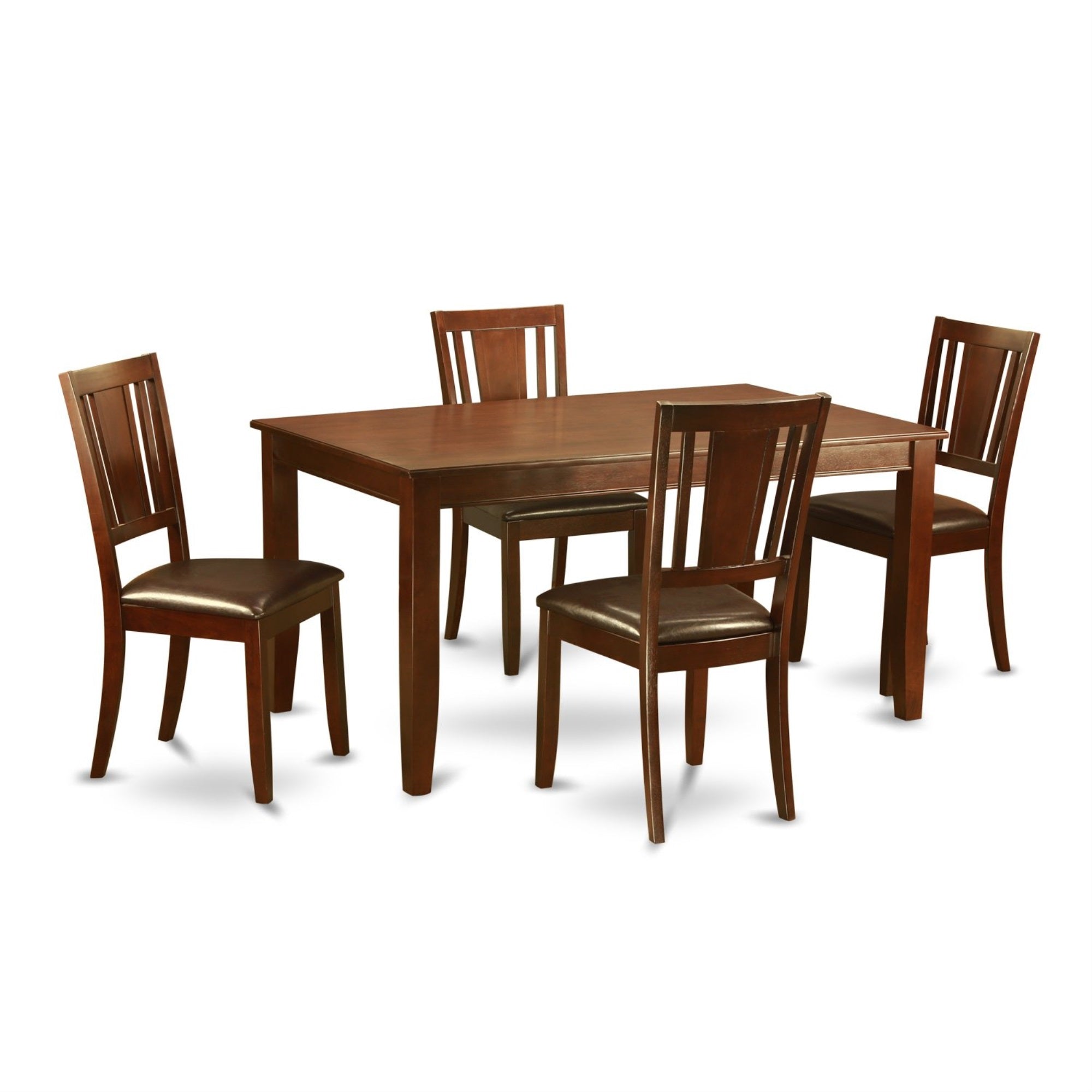 Ergode Dudl5-Mah-Lc, 5-Piece Dining Room Set, Rectangle Table & 4 Faux Leather Chairs, Mahogany Finish, Easy Assembly, 36X60 Inch