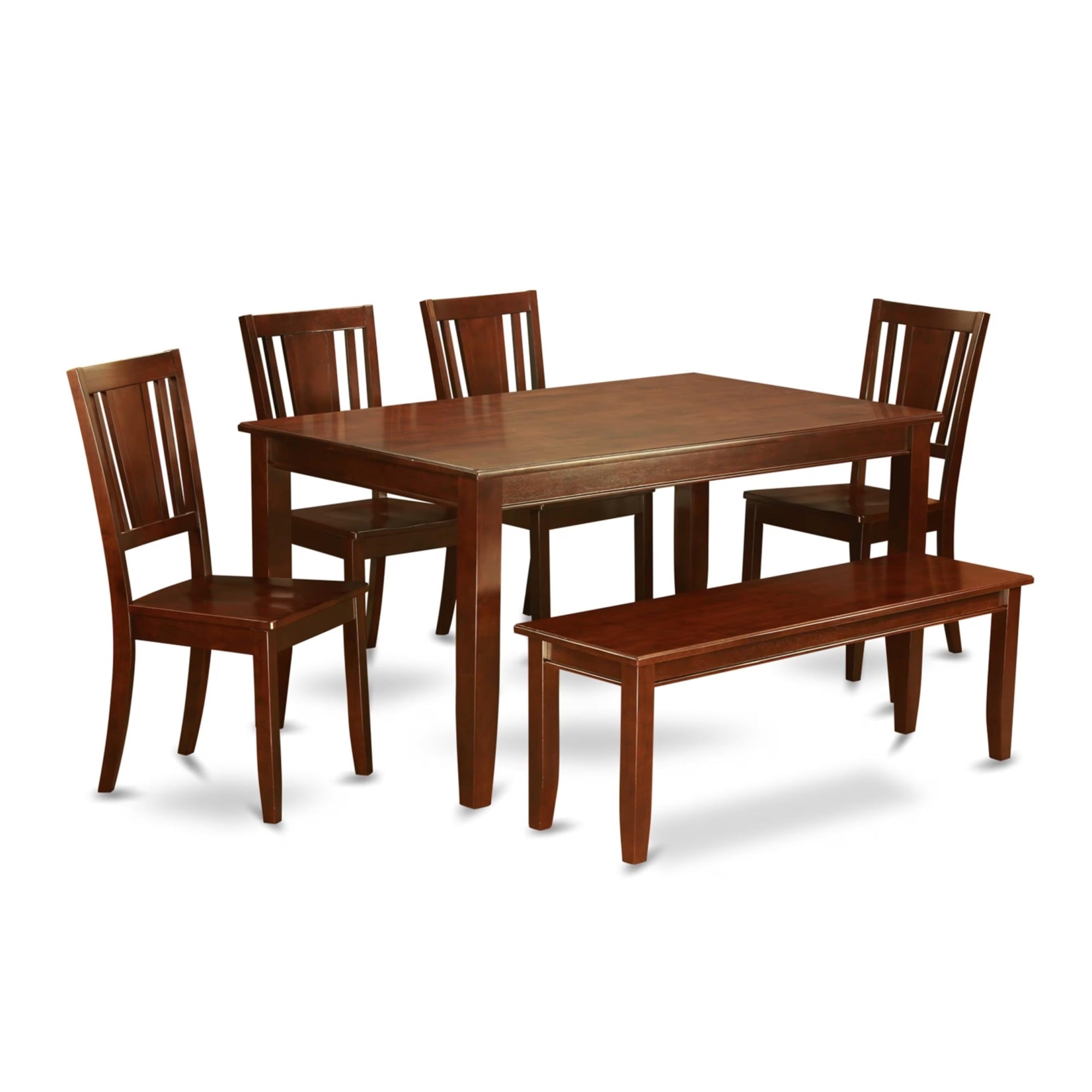 Casafoyer Dudl6-Mah-W Dudley 6 Piece Dining Set Contains A Rectangle Solid Wood Table And 4 Kitchen Chairs With A Bench, 36X60 Inch