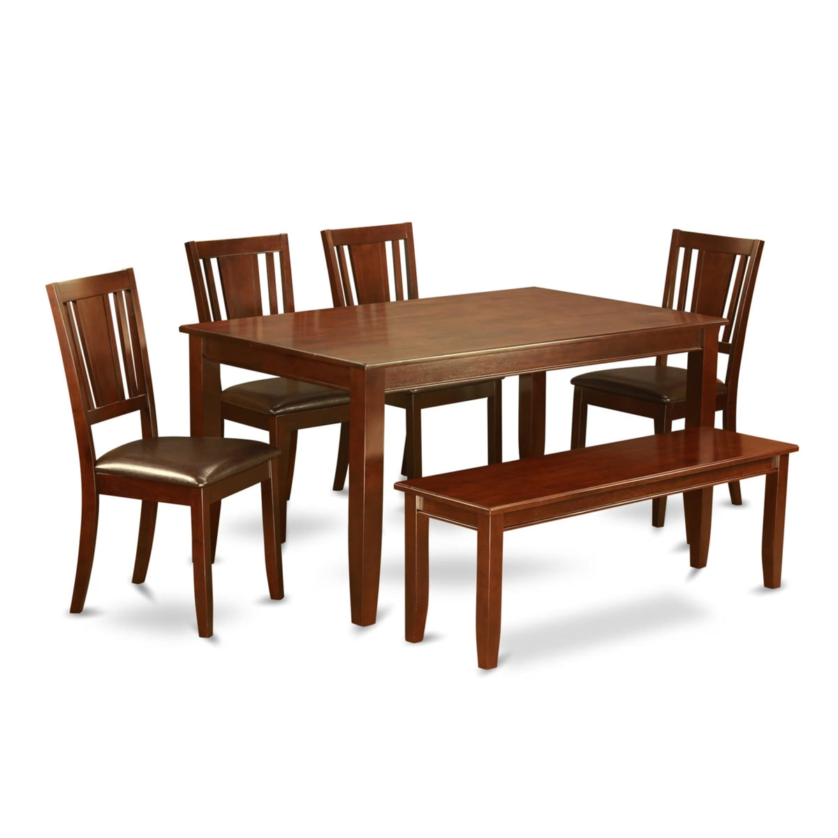 Casafoyer Dudl6D-Mah-Lc Dudley 6 Piece Set Contains A Rectangle Dining Room Table And 4 Faux Leather Upholstered Chairs With A Bench, 36X60 Inch