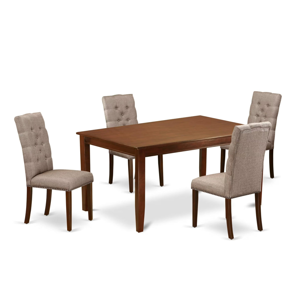 Casafoyer Duel5-Mah-16 Dudley 5 Piece Modern Set Includes A Rectangle Wooden Table And 4 Dark Khaki Linen Fabric Parson Dining Chairs, 36X60 Inch, Mahogany